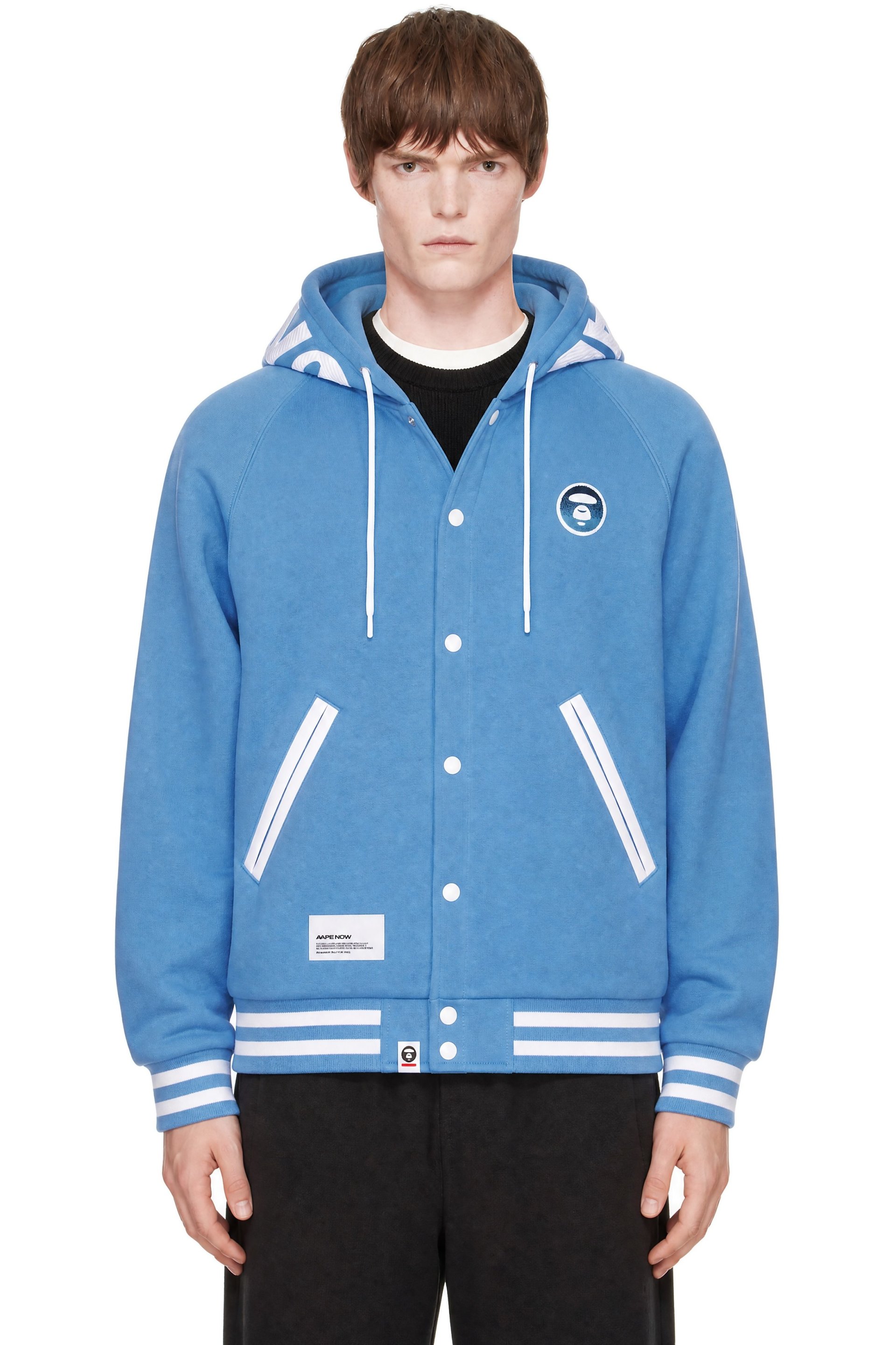 AAPE by A Bathing Ape - Blue 'AAPENOW' Moonface Varsity Jacket