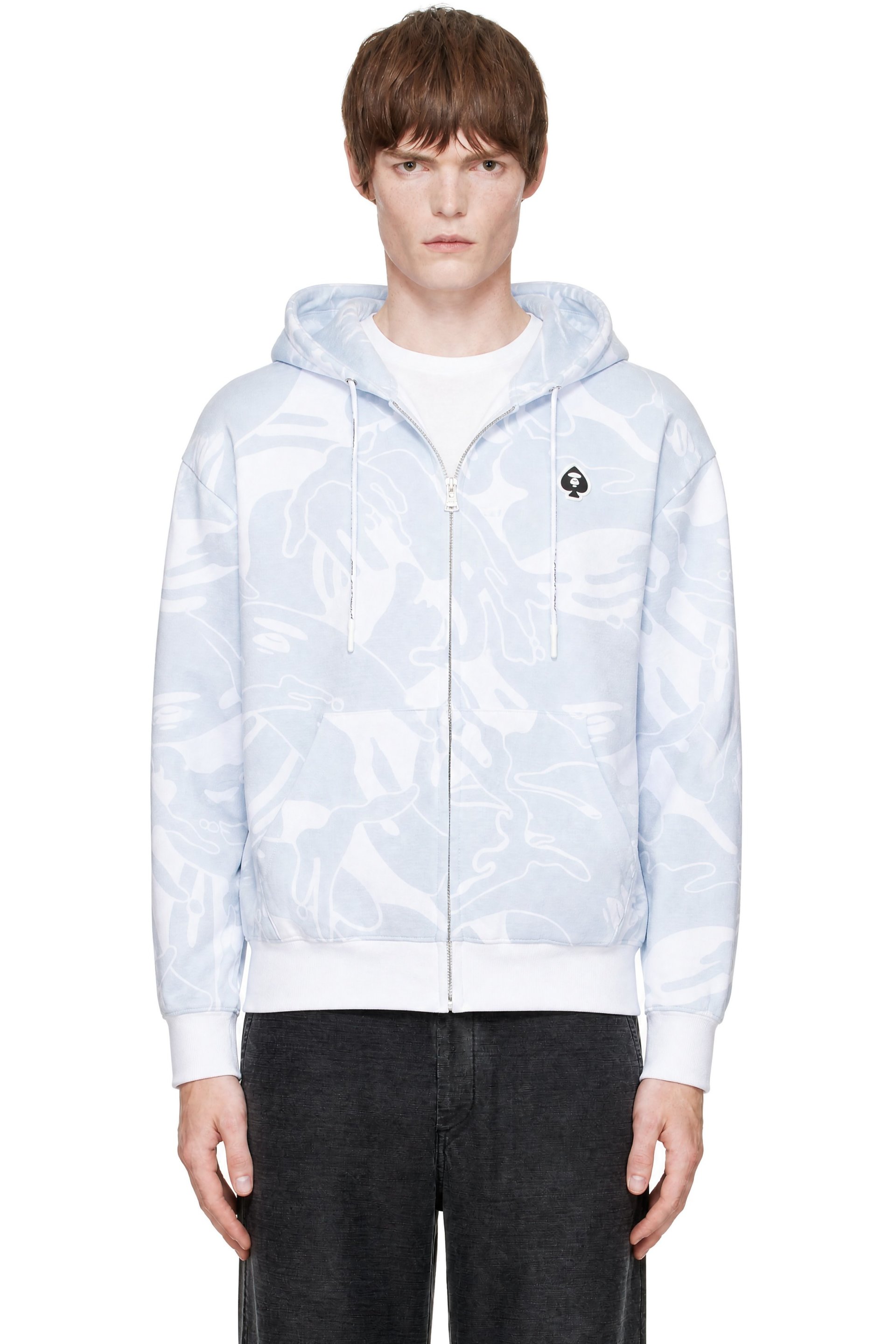 AAPE by A Bathing Ape - White & Blue 'AAPENOW' Zip Up Hoodie