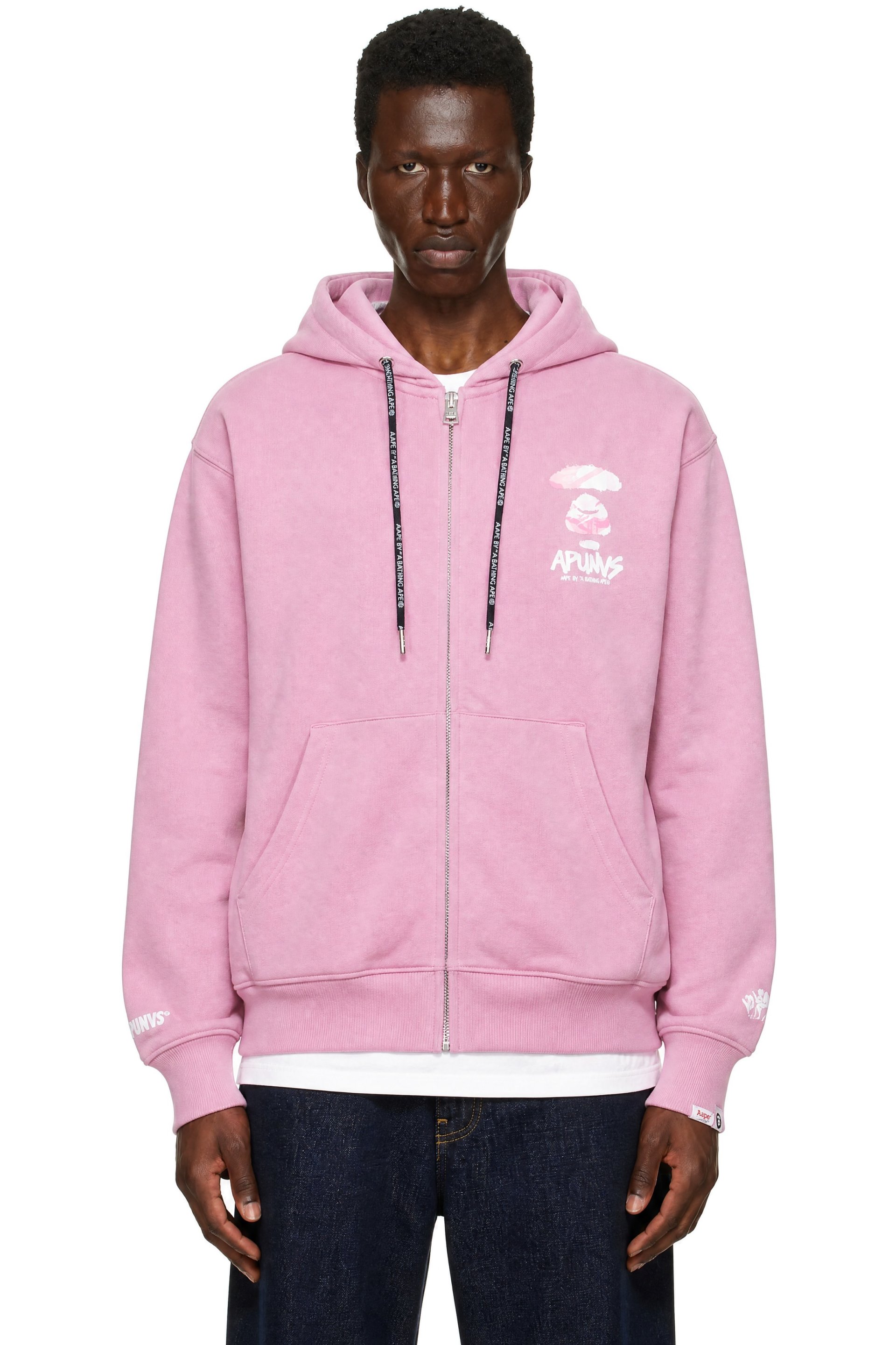 AAPE by A Bathing Ape - Pink 'AAPE' Basic Zip Up Hoodie