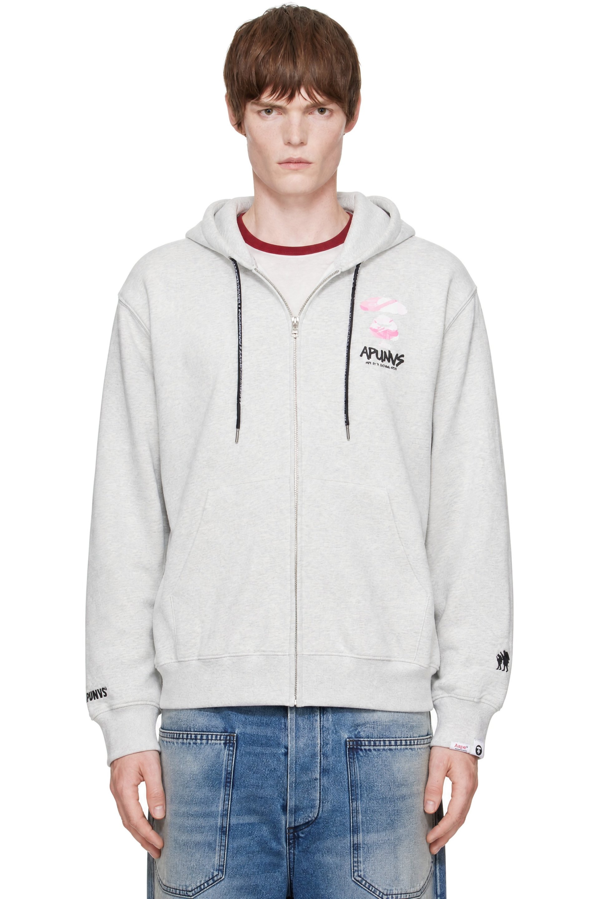 AAPE by A Bathing Ape - Pull à capuche blanc cassé à glissière