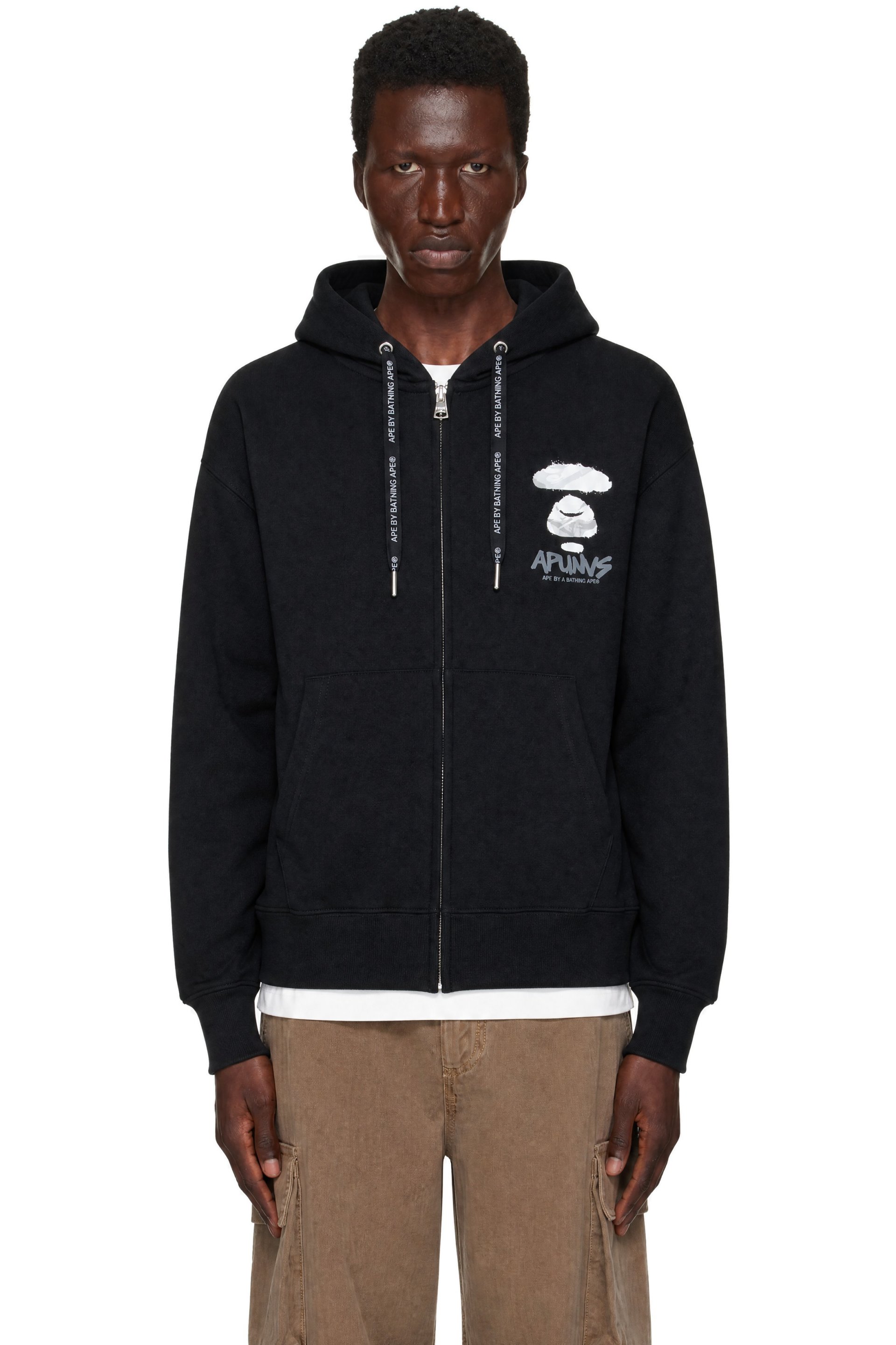 AAPE by A Bathing Ape - Black 'AAPE' Basic Zip Up Hoodie