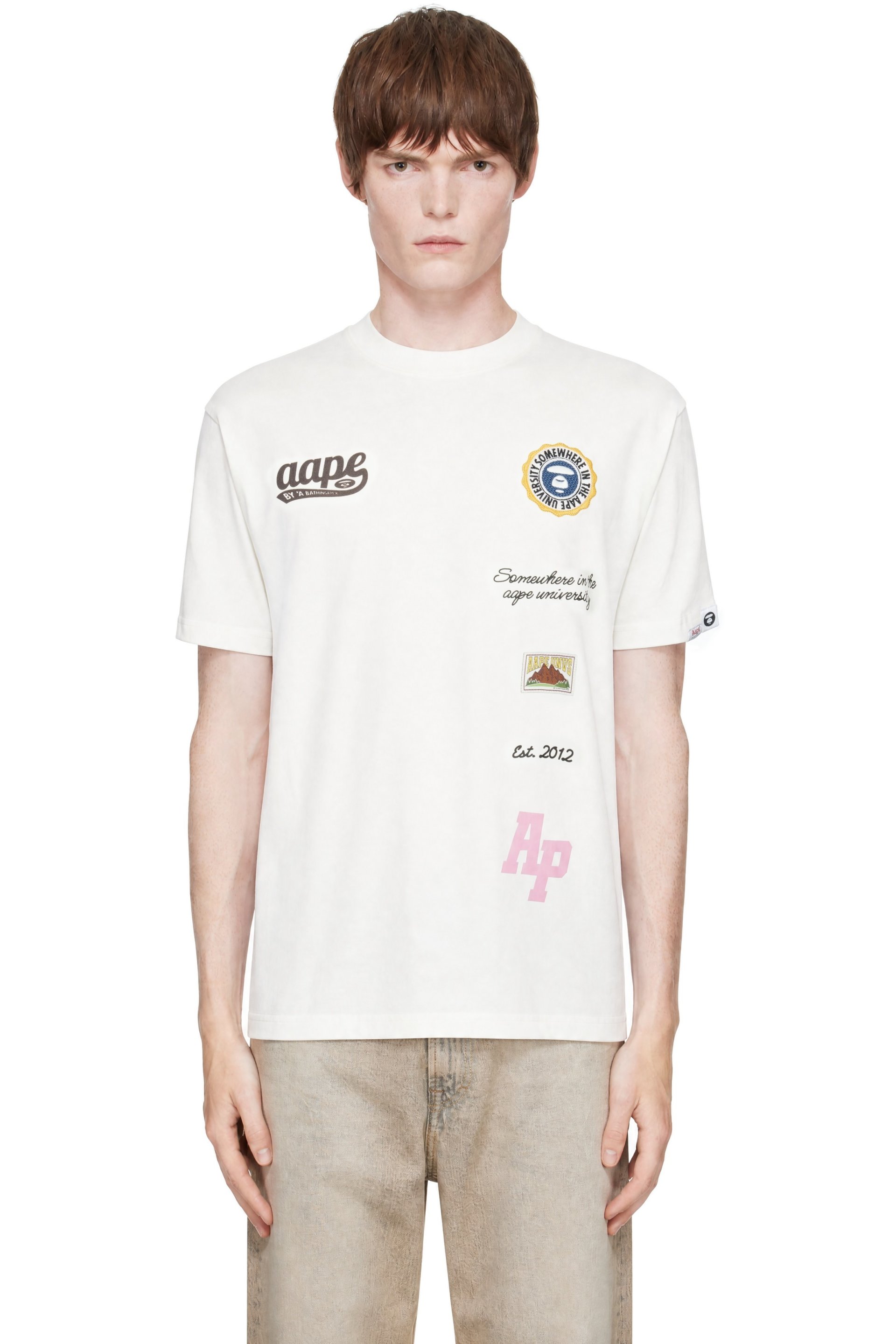 AAPE by A Bathing Ape - White 'AAPEUNVS' Embroidered Logo T-shirt