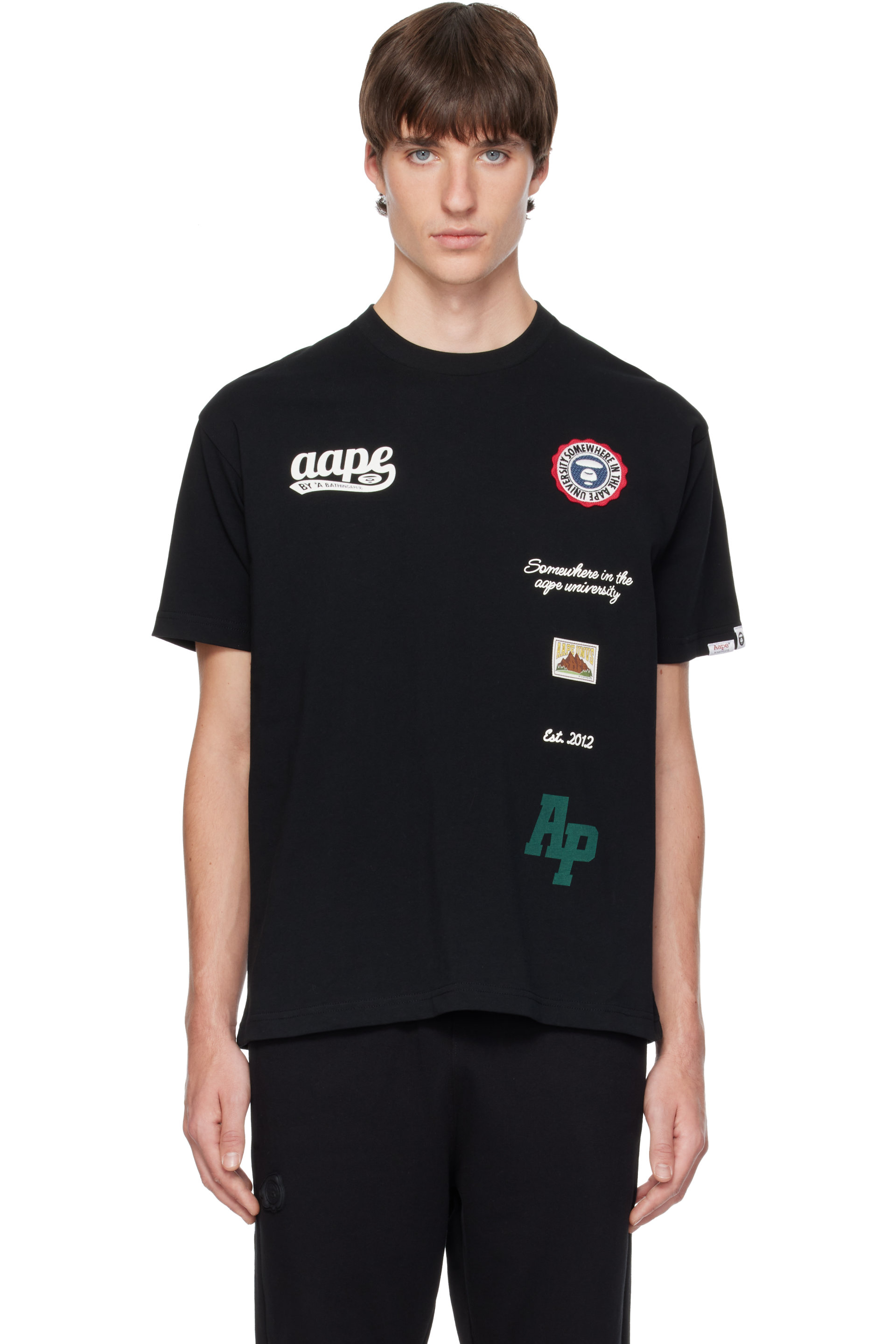 AAPE by A Bathing Ape - Black 'AAPEUNVS' Embroidered Logo T-shirt