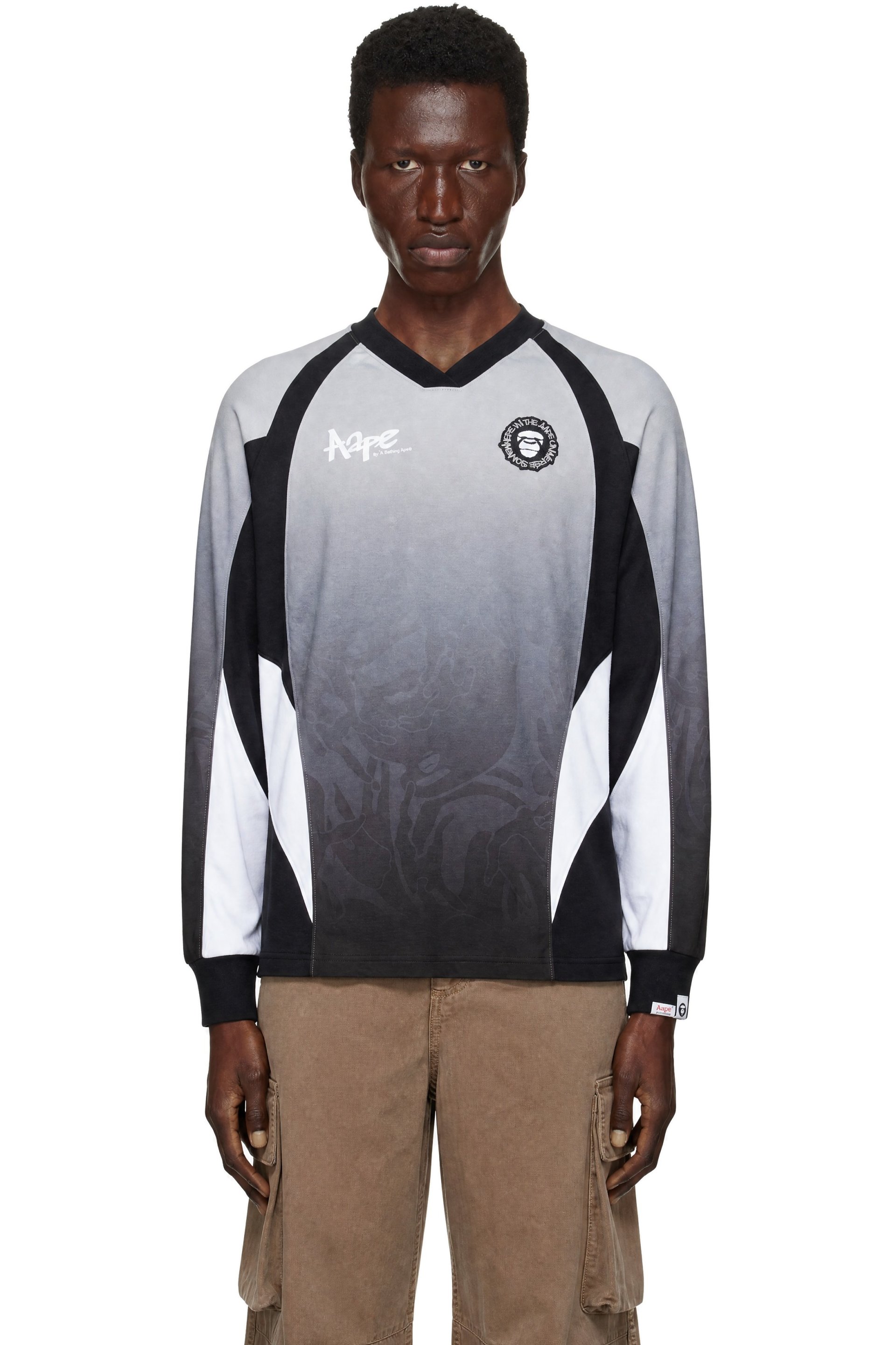 AAPE by A Bathing Ape - T-shirt à manches longues de sport gris à logo