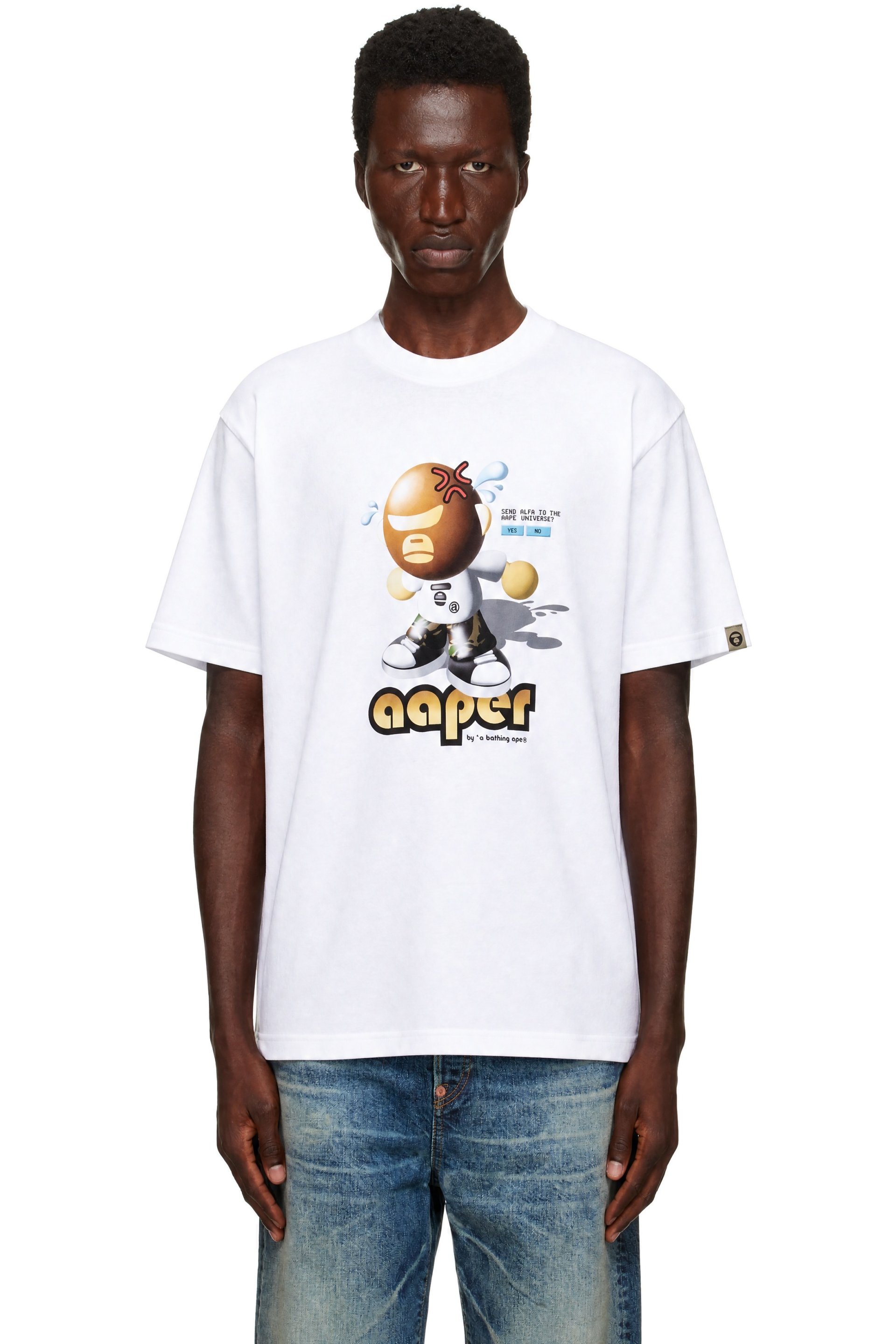 AAPE by A Bathing Ape - White 'AAPER' Moonface Graphic T-shirt