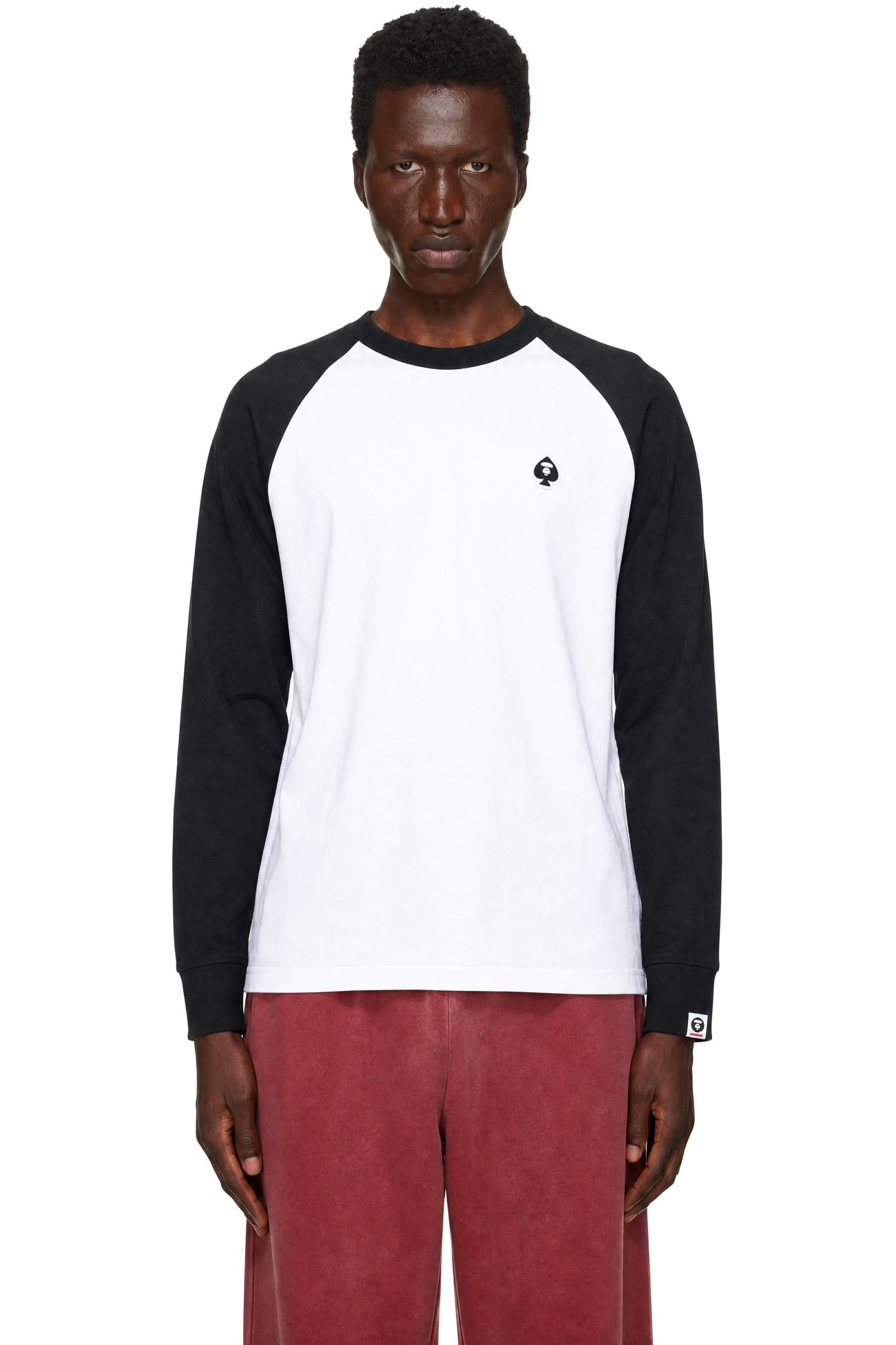 AAPE by A Bathing Ape - T-shirt à manches longues blanc et noir à logo Moonface