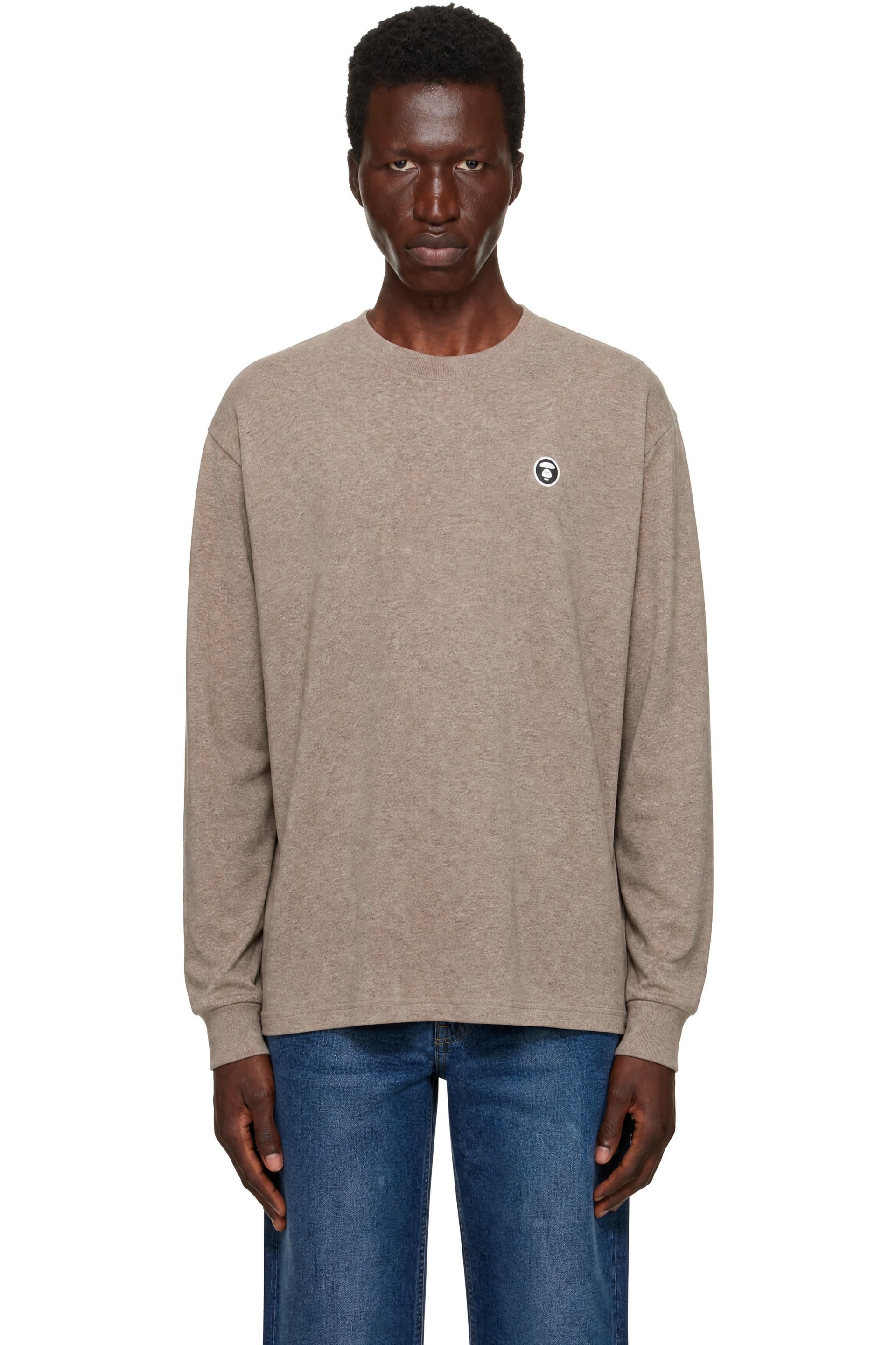 AAPE by A Bathing Ape - Brown Moonface Logo Long Sleeve T-shirt