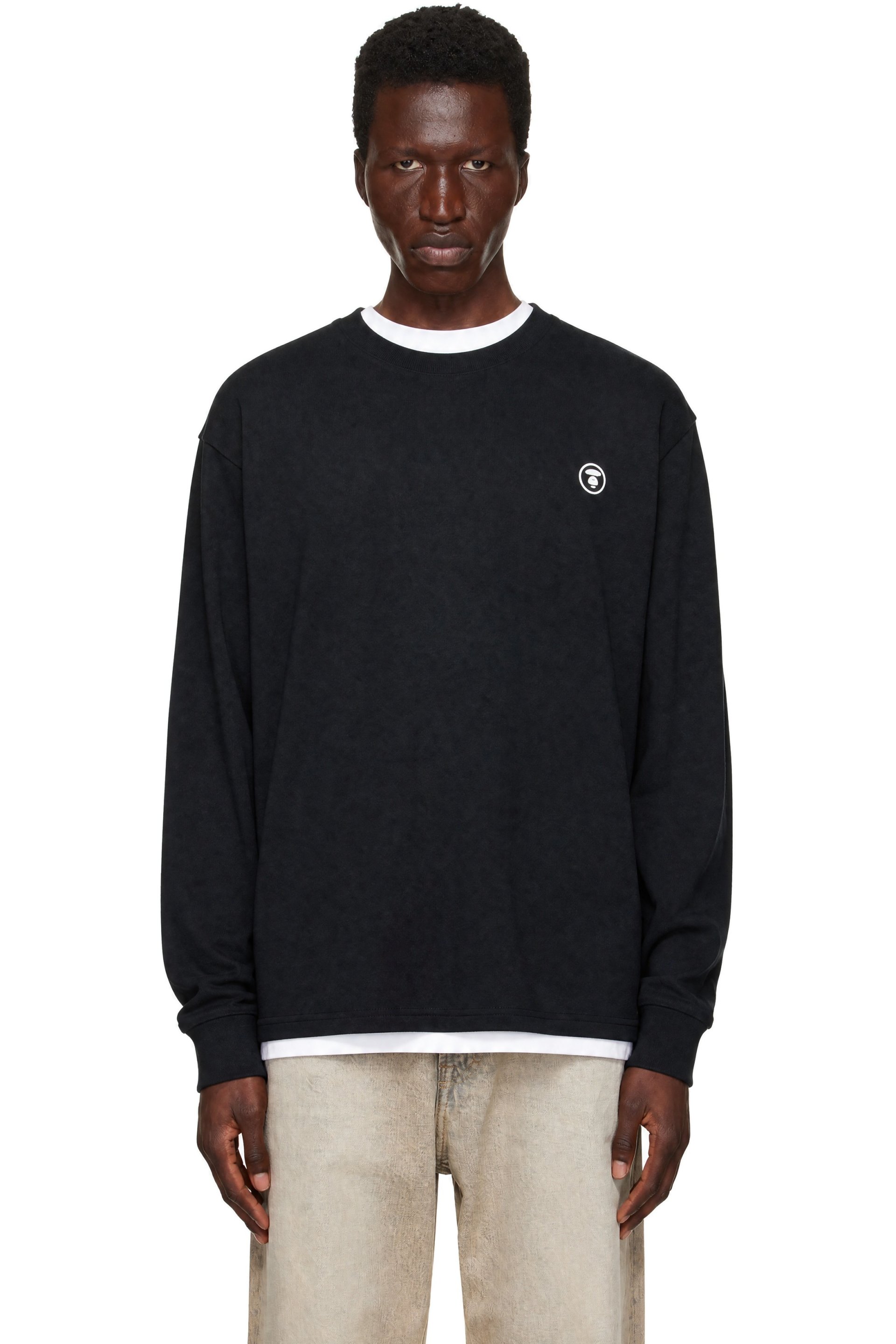 AAPE by A Bathing Ape - T-shirt à manches longues noir à logo Moonface