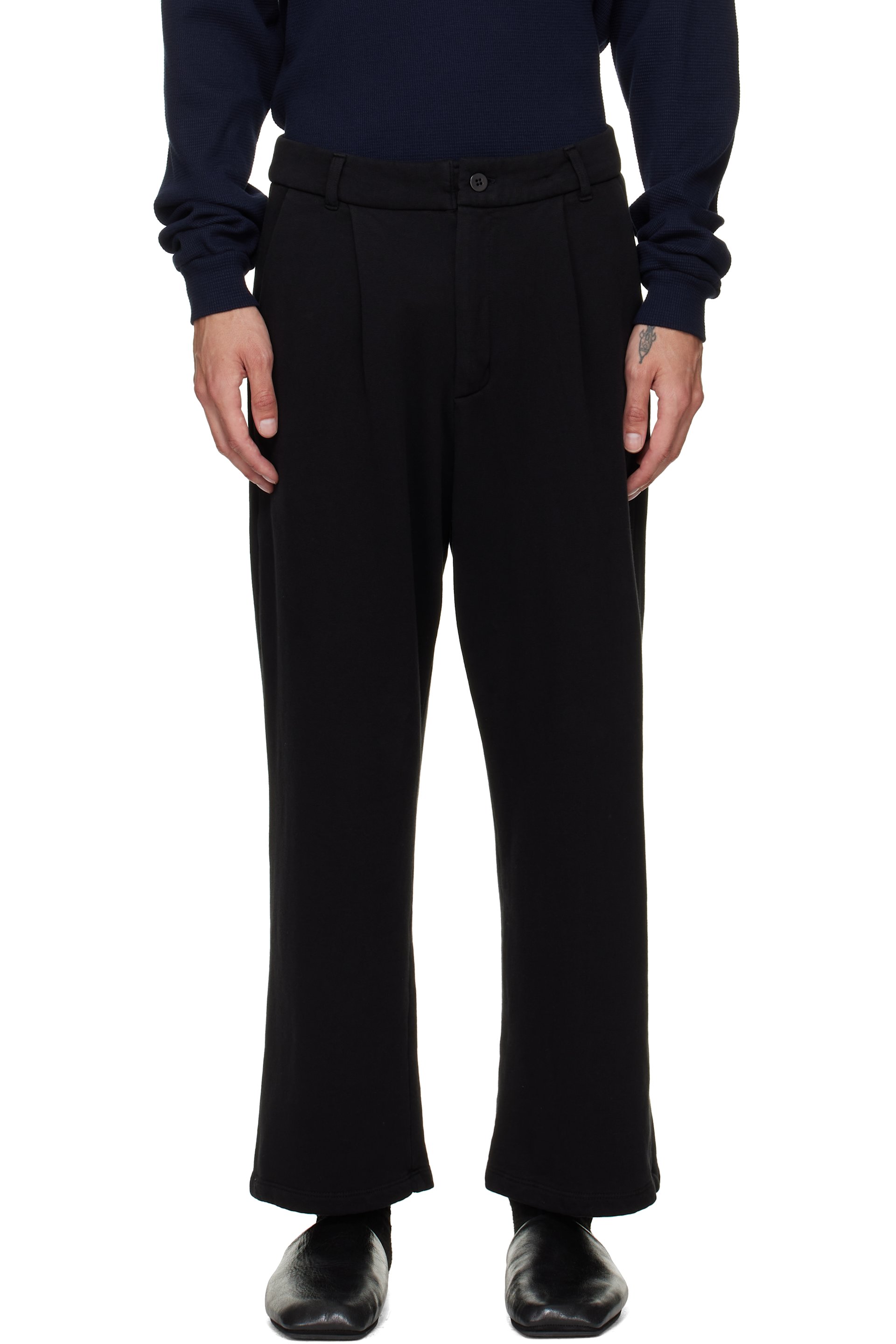 Les Tien - Pantalon de complet noir en jersey bouclette
