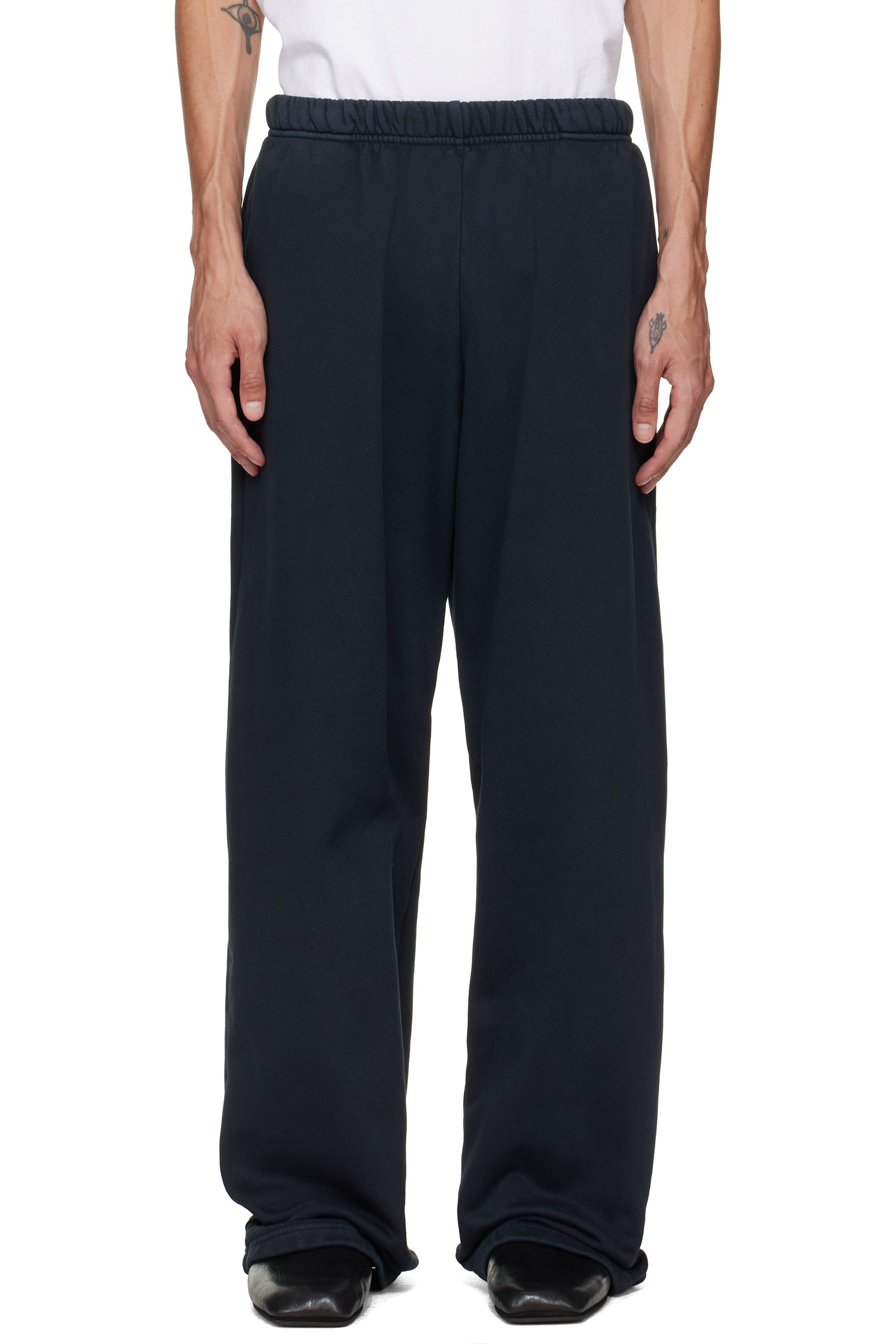 Les Tien - Pantalon de survêtement épais noir à revers prolongés