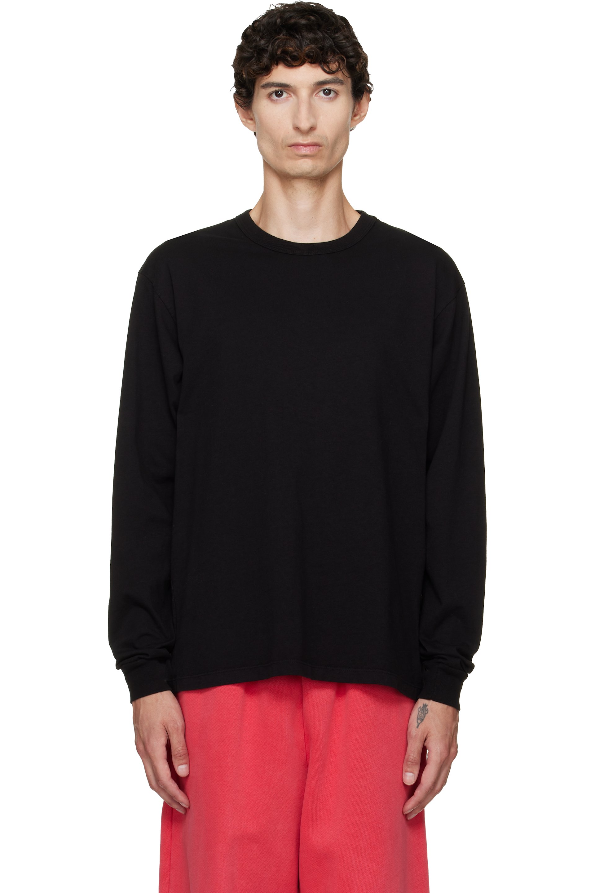 Les Tien - Black Heavyweight Binded Neck Classic Long Sleeve T-shirt