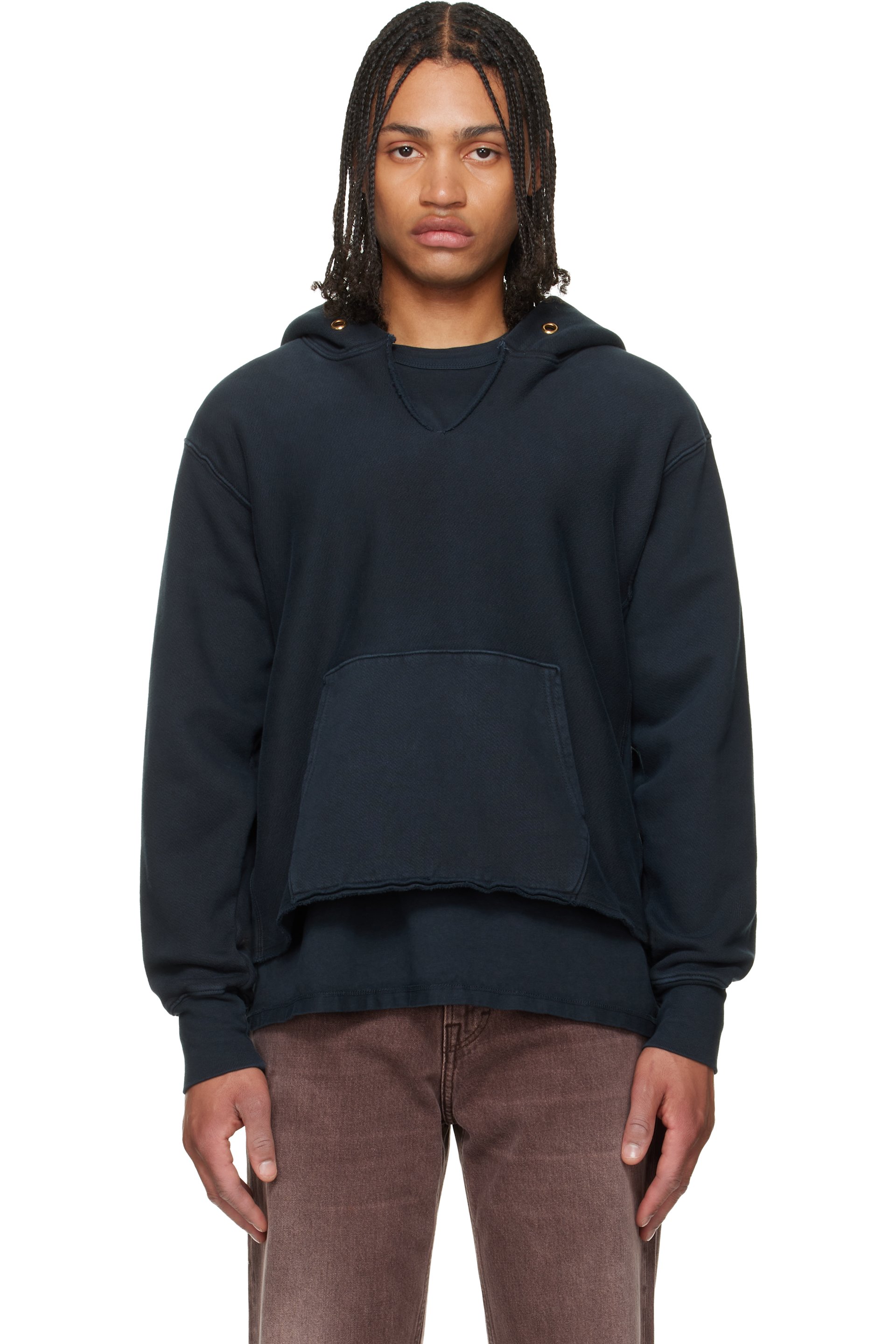 Les Tien - Black Heavyweight Raw Cropped Hoodie
