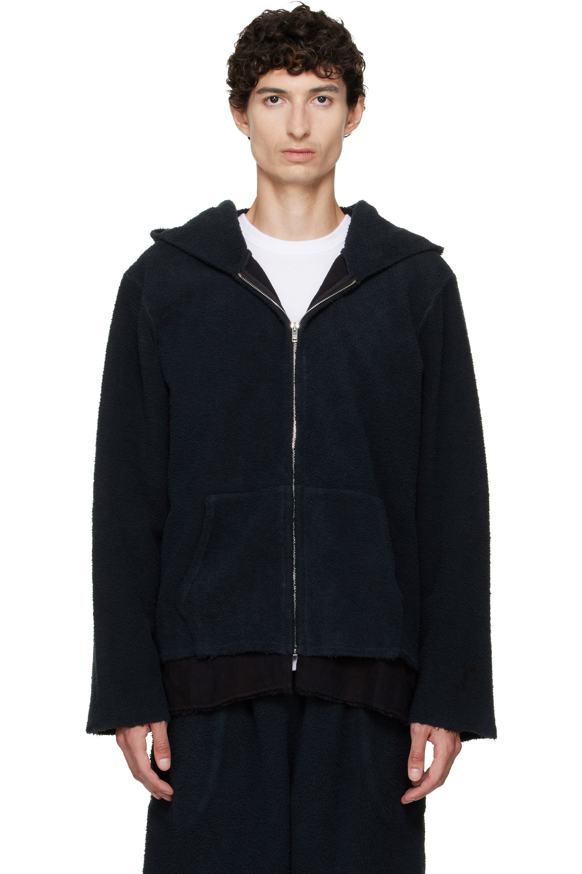 Les Tien - Black Heavyweight Raw Zip Hoodie