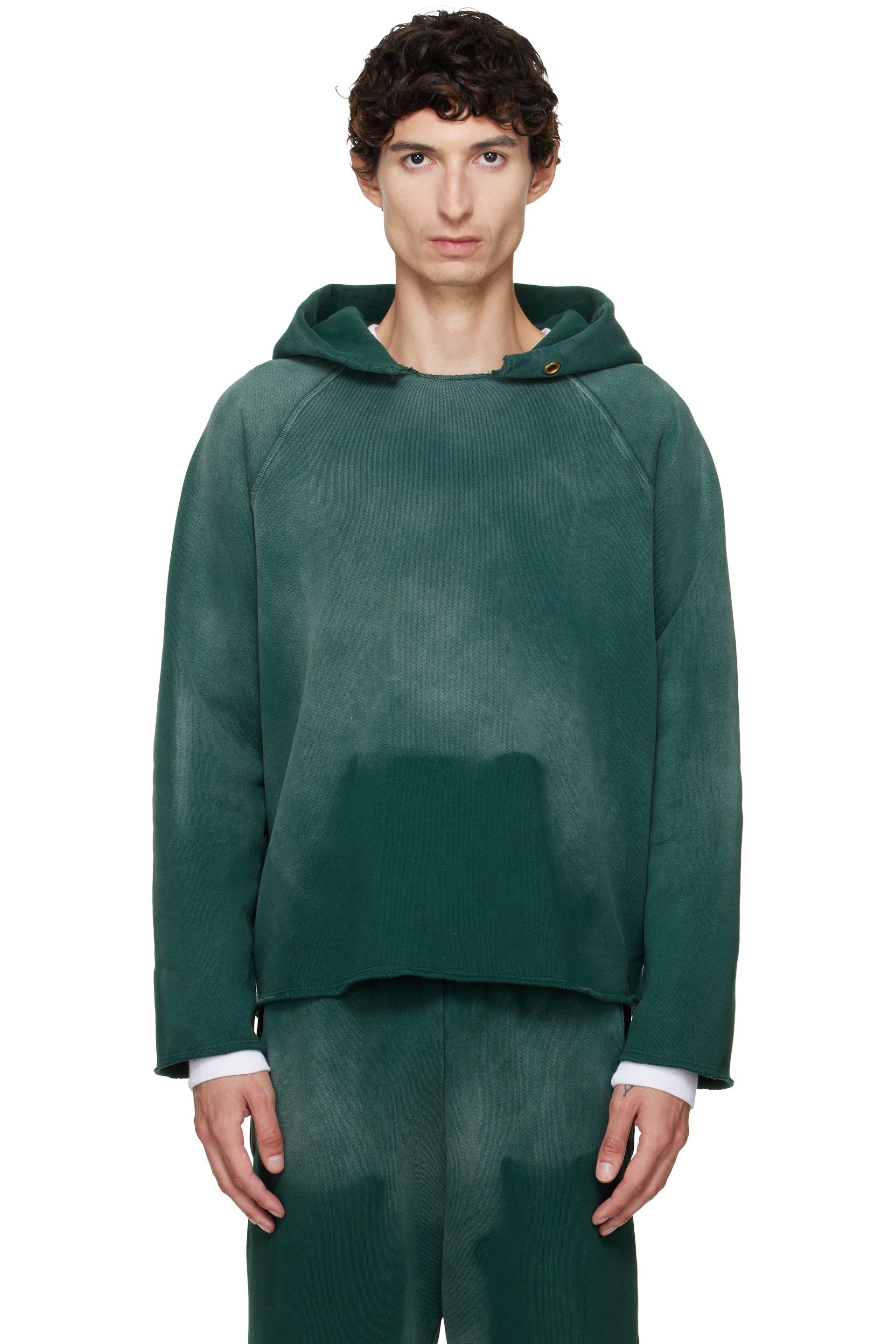Les Tien - Green Heavyweight Raw Raglan Hoodie