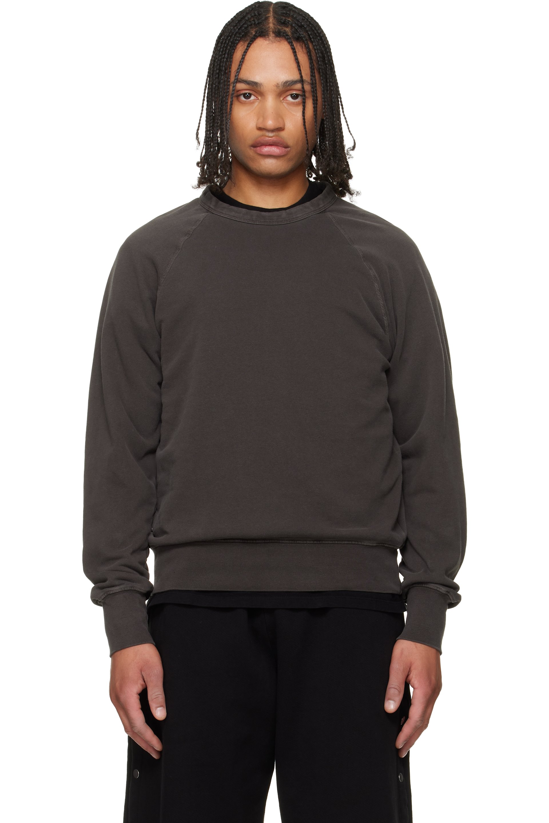 Les Tien - Gray French Terry Binded Neck Raglan Sweatshirt
