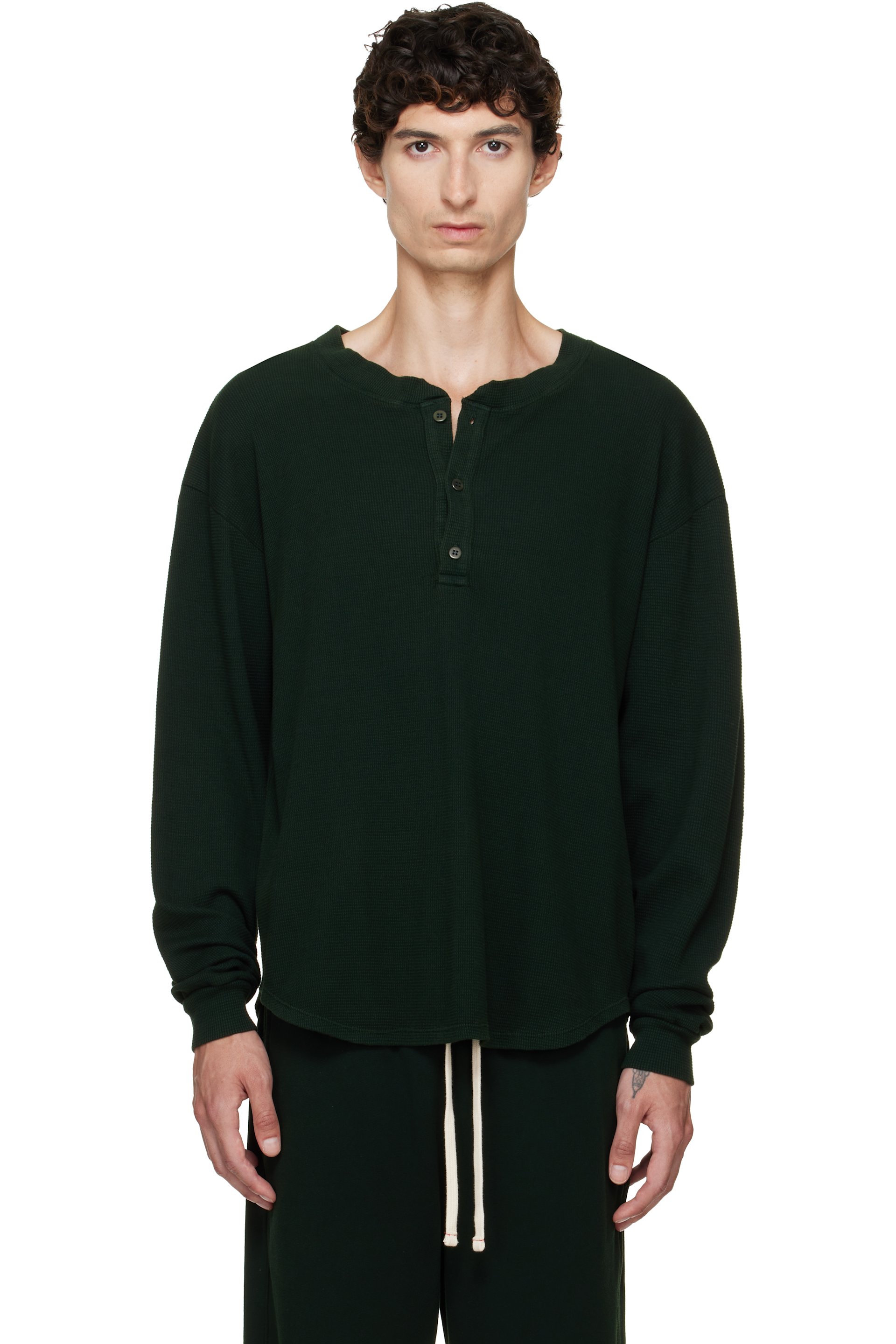 Les Tien - Green Thermal Baseball Hem Henley