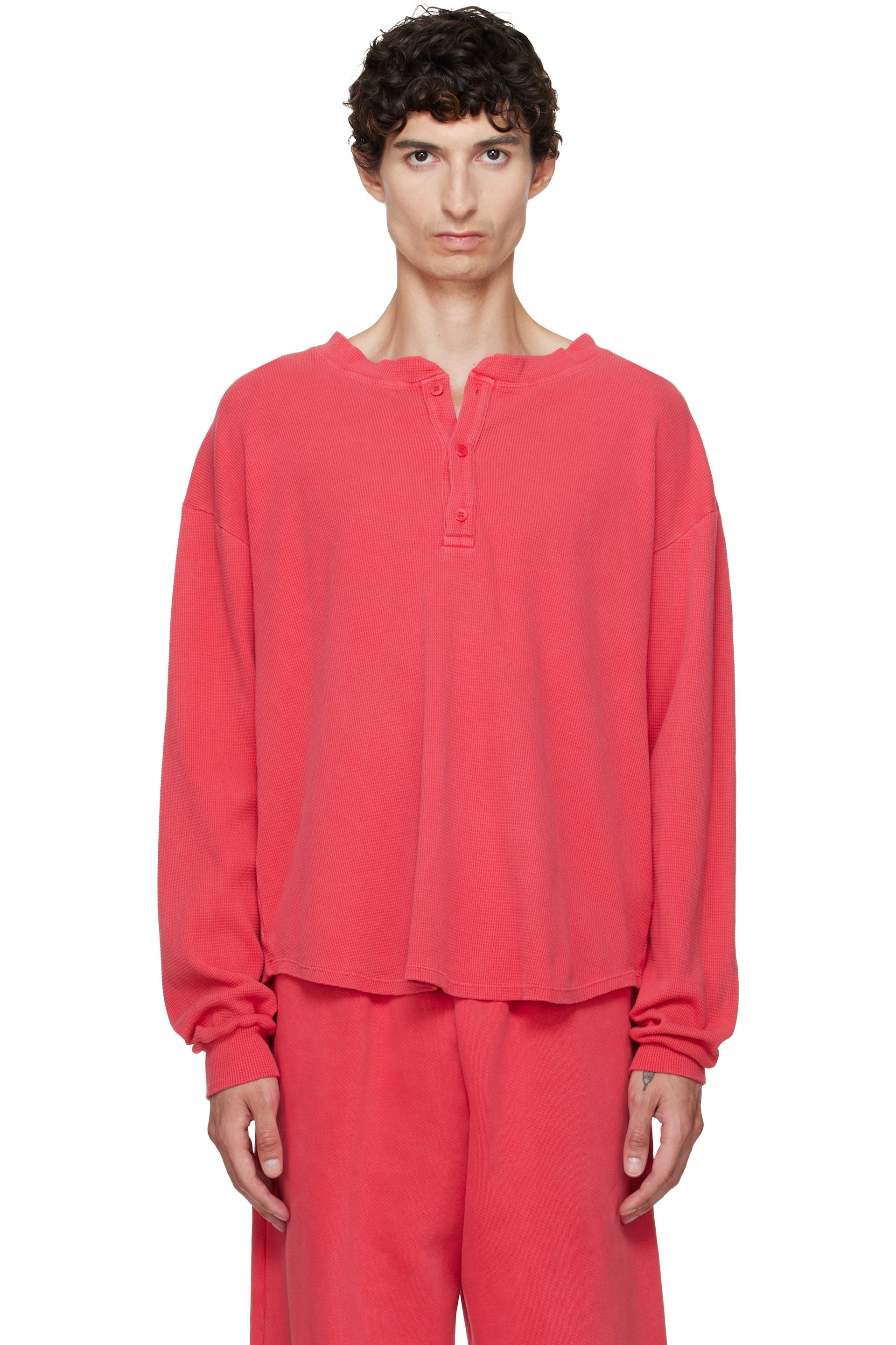 Les Tien - Pink Thermal Baseball Hem Henley