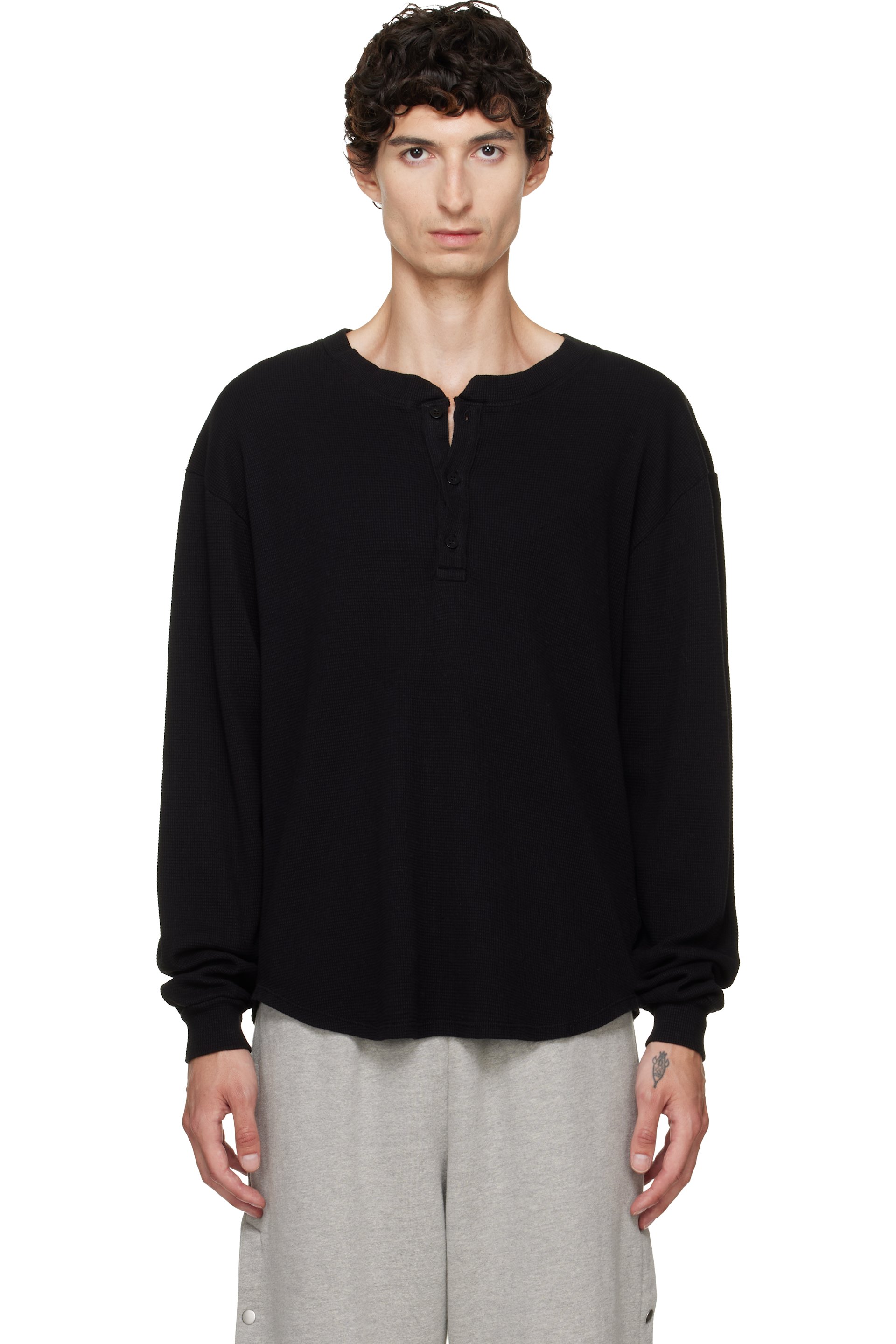 Les Tien - Black Thermal Baseball Hem Henley