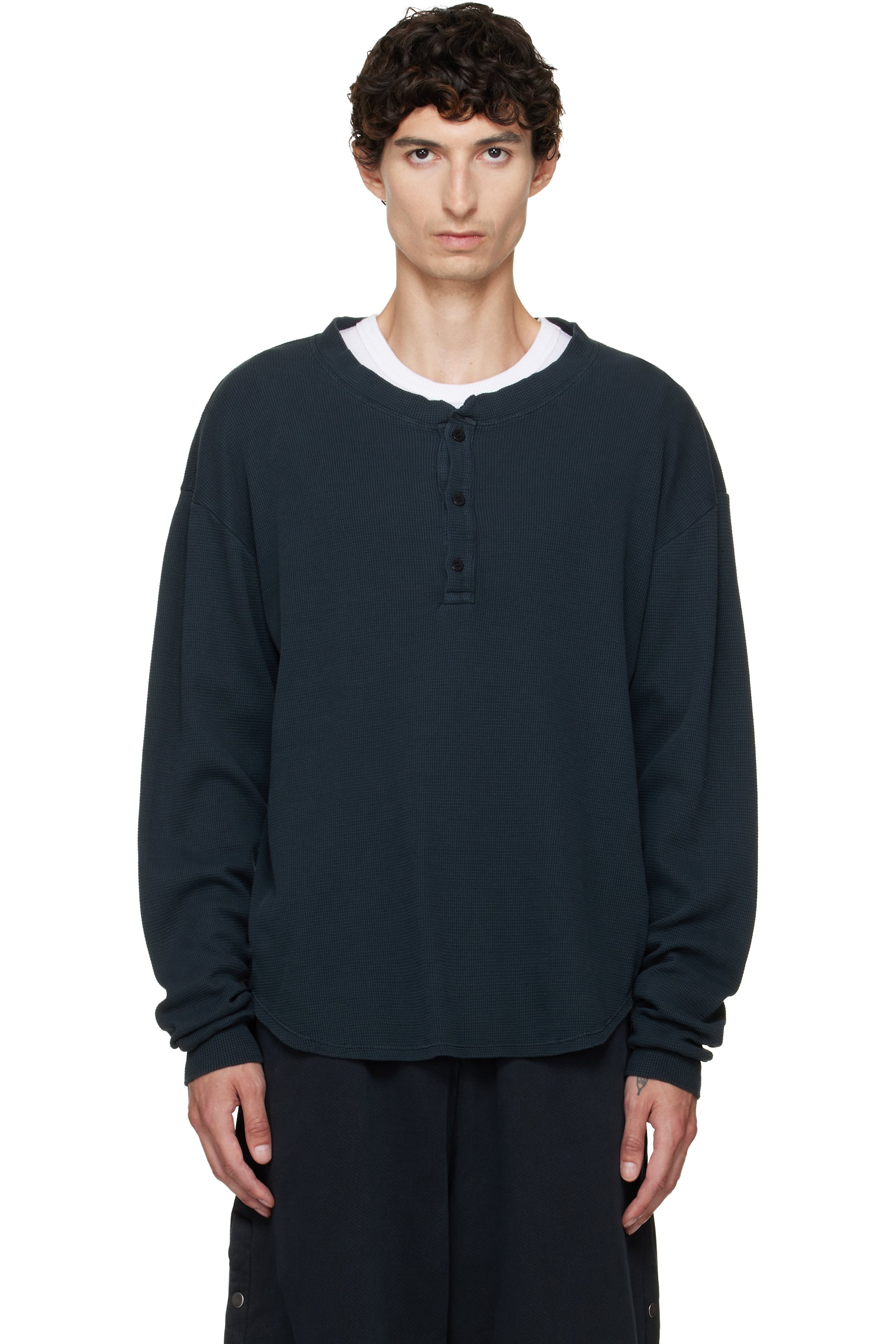 Les Tien - Black Thermal Baseball Hem Henley