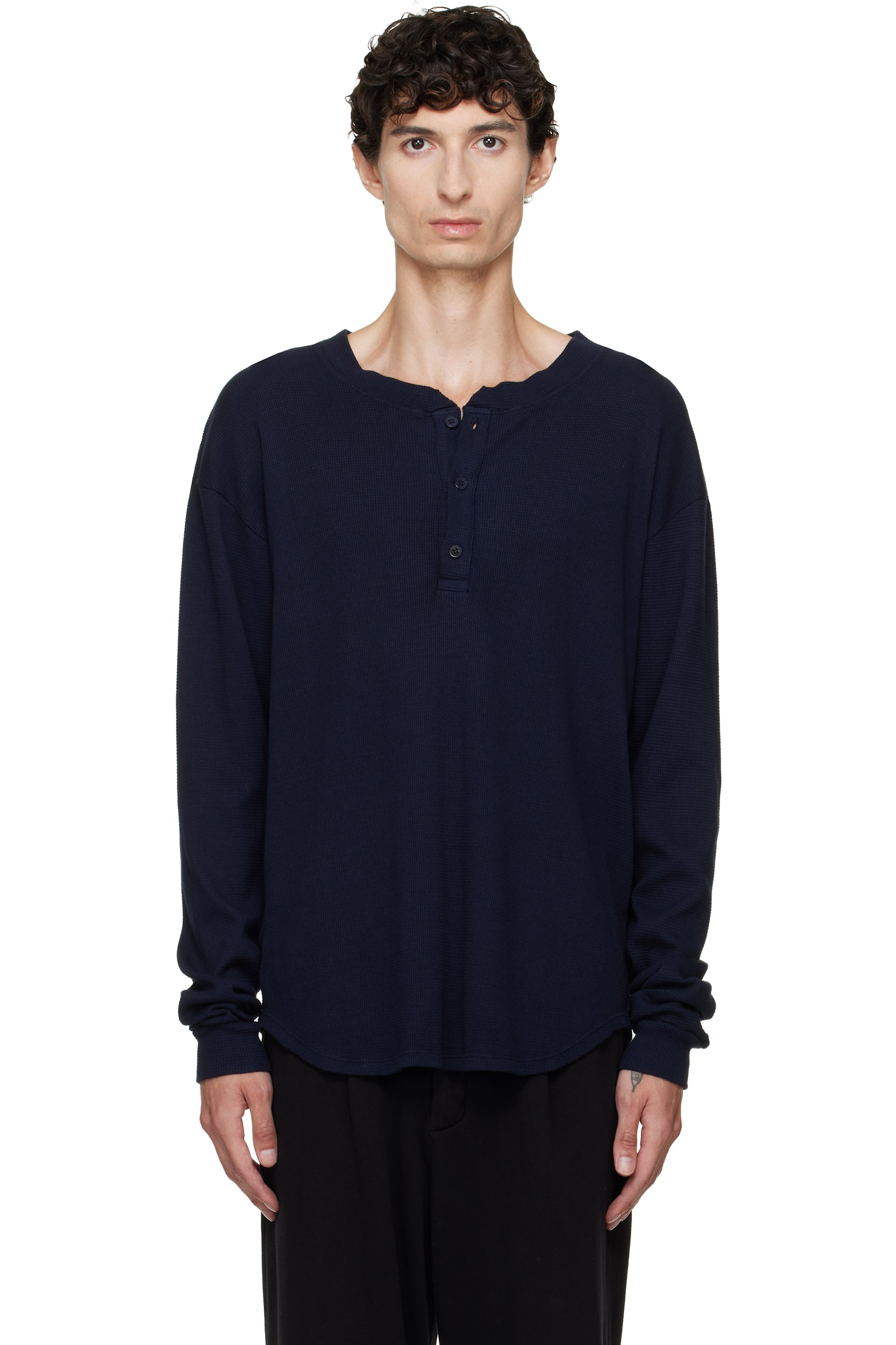 Les Tien - Navy Thermal Baseball Hem Henley