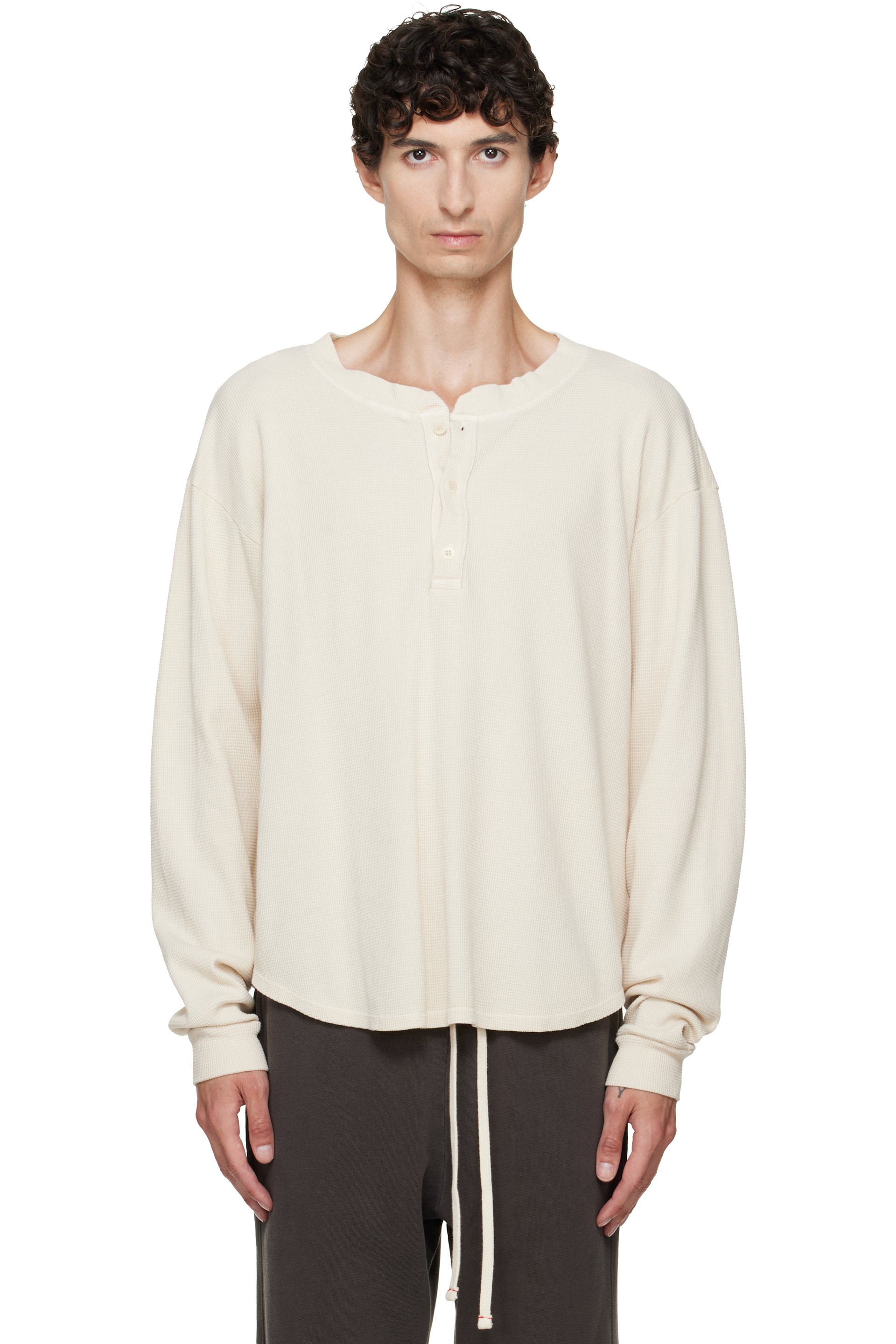 Les Tien - Off-White Thermal Baseball Hem Henley