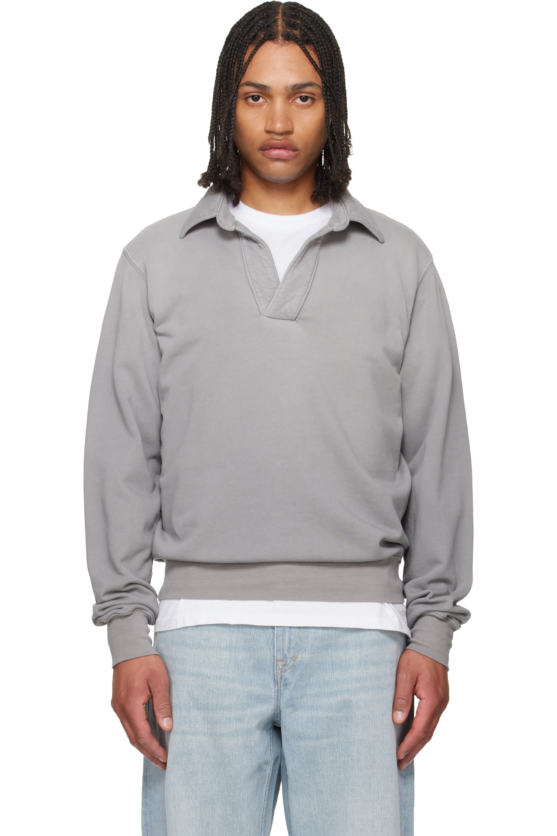 Les Tien - Gray French Terry Banded Polo