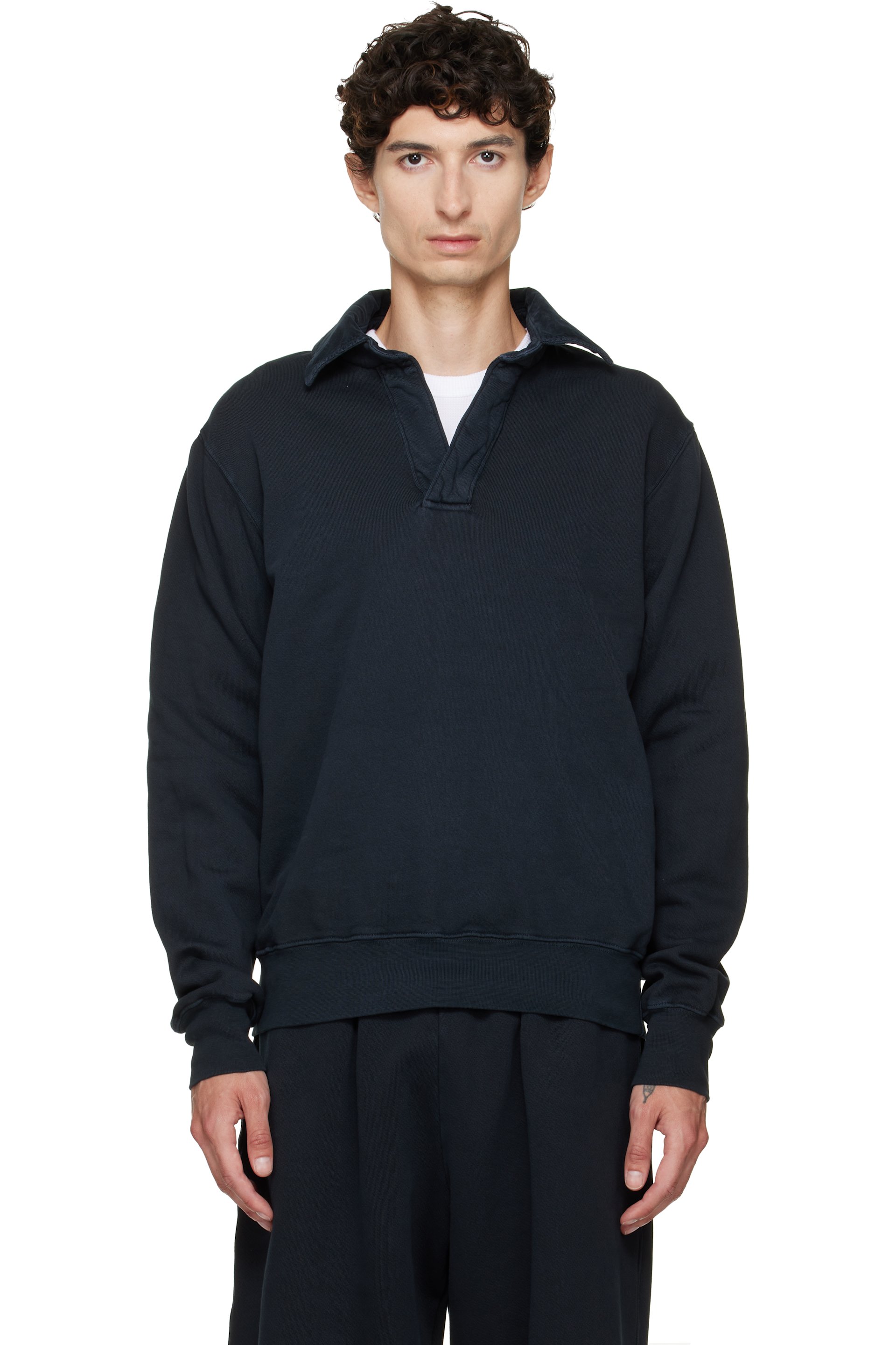 Les Tien - Navy Heavyweight Moto Back Polo