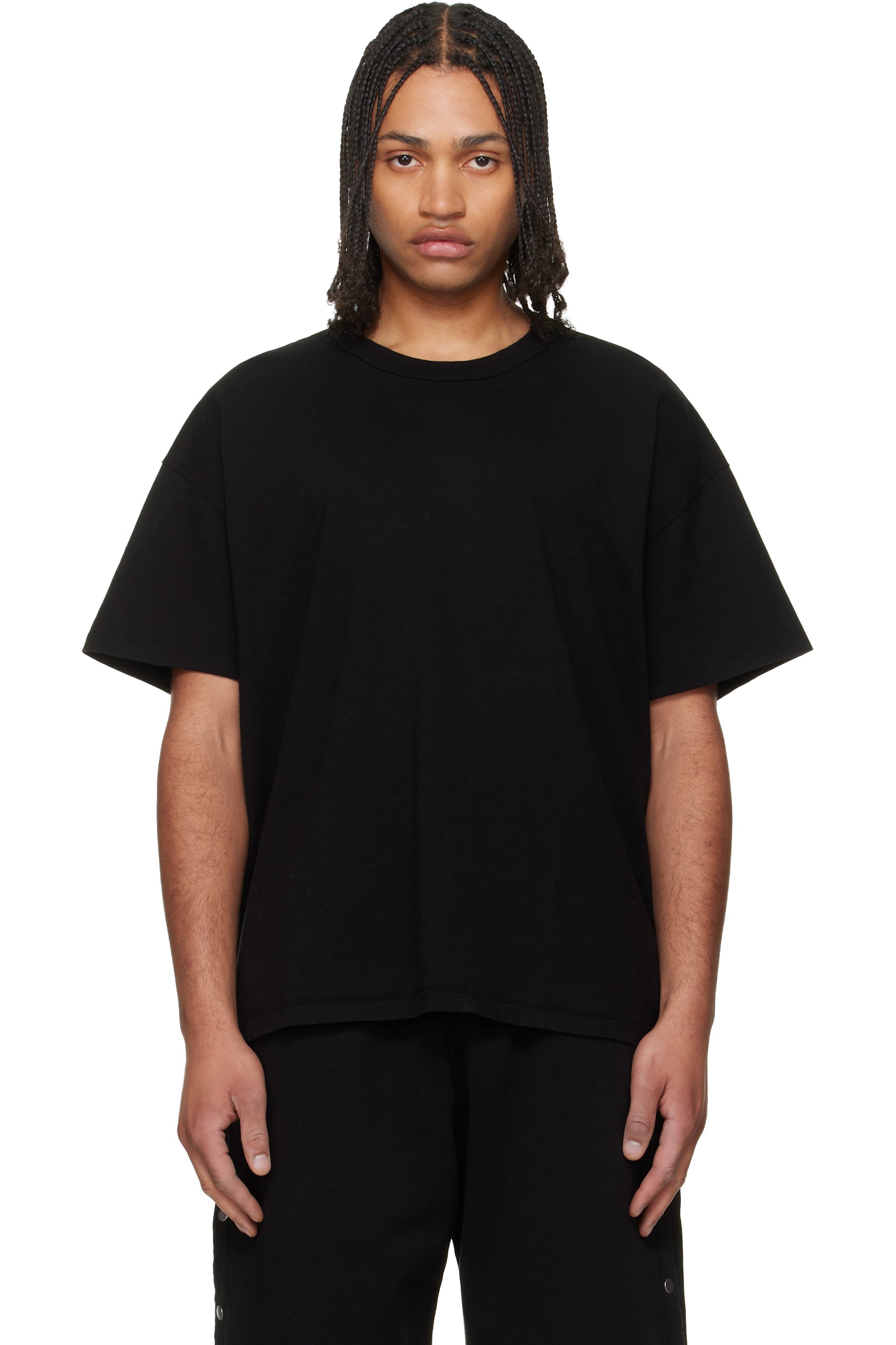 Les Tien - Black Lightweight Binded Neck Oversized T-shirt