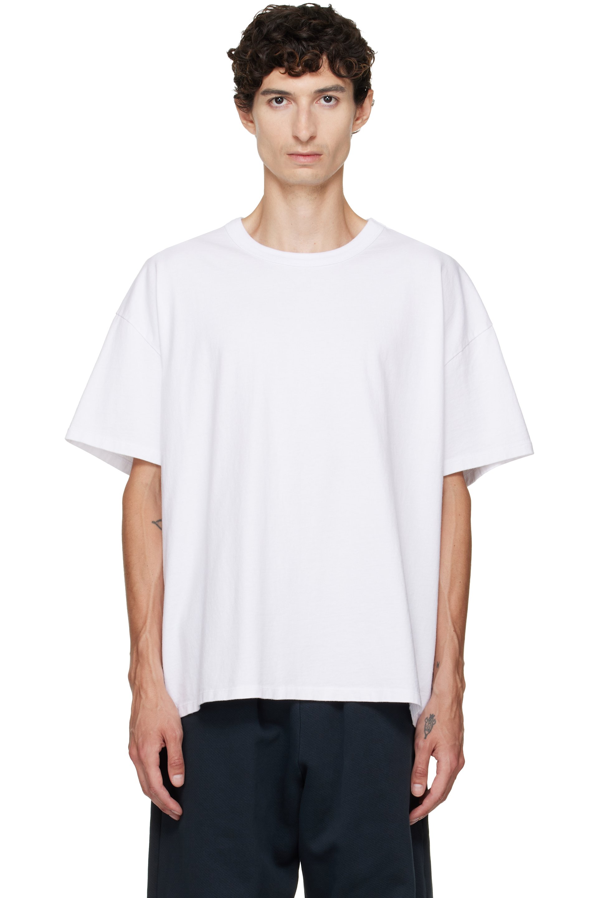 Les Tien - White Heavyweight Binded Neck Oversized T-shirt