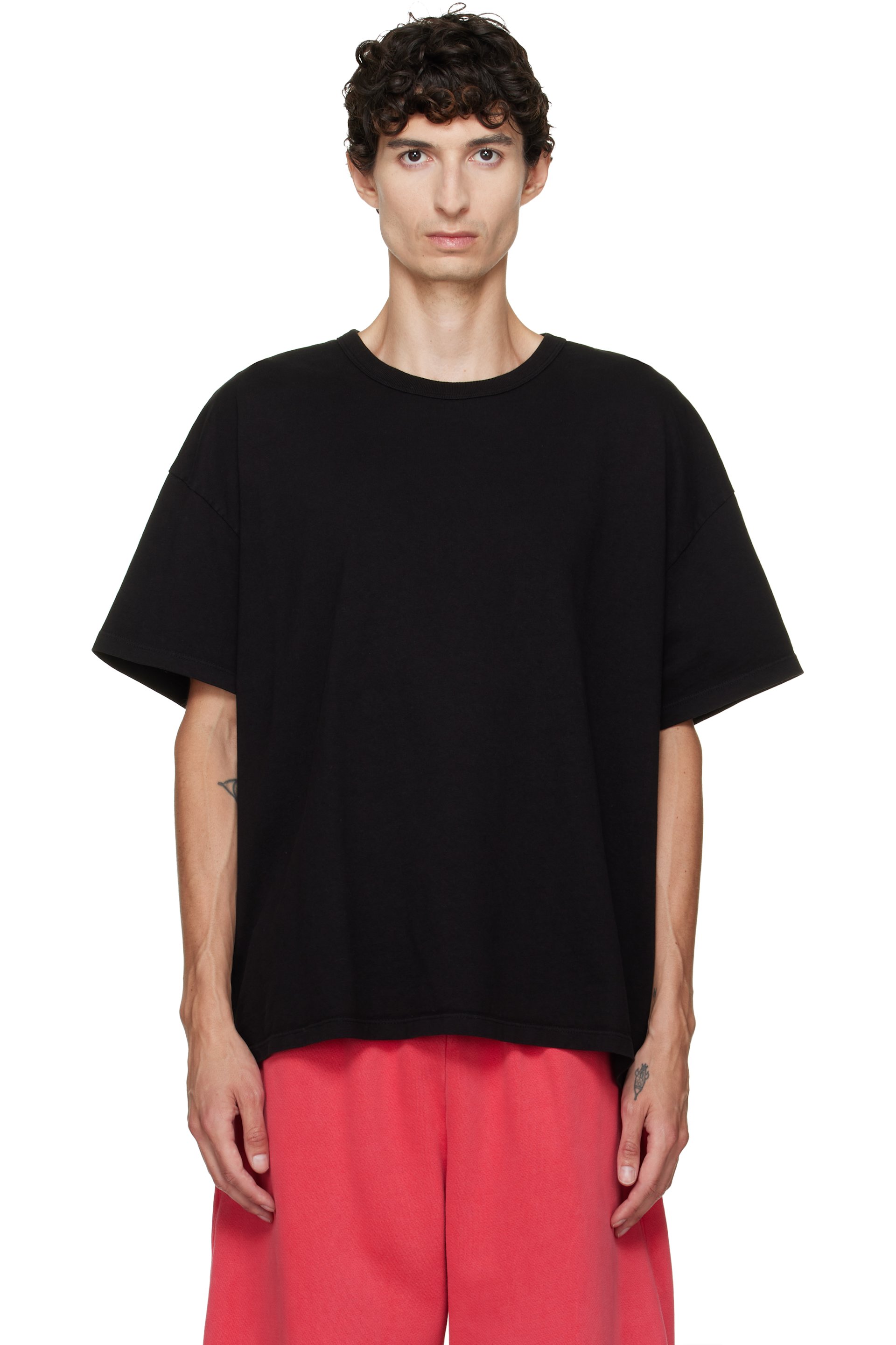 Les Tien - Black Heavyweight Binded Neck Oversized T-shirt