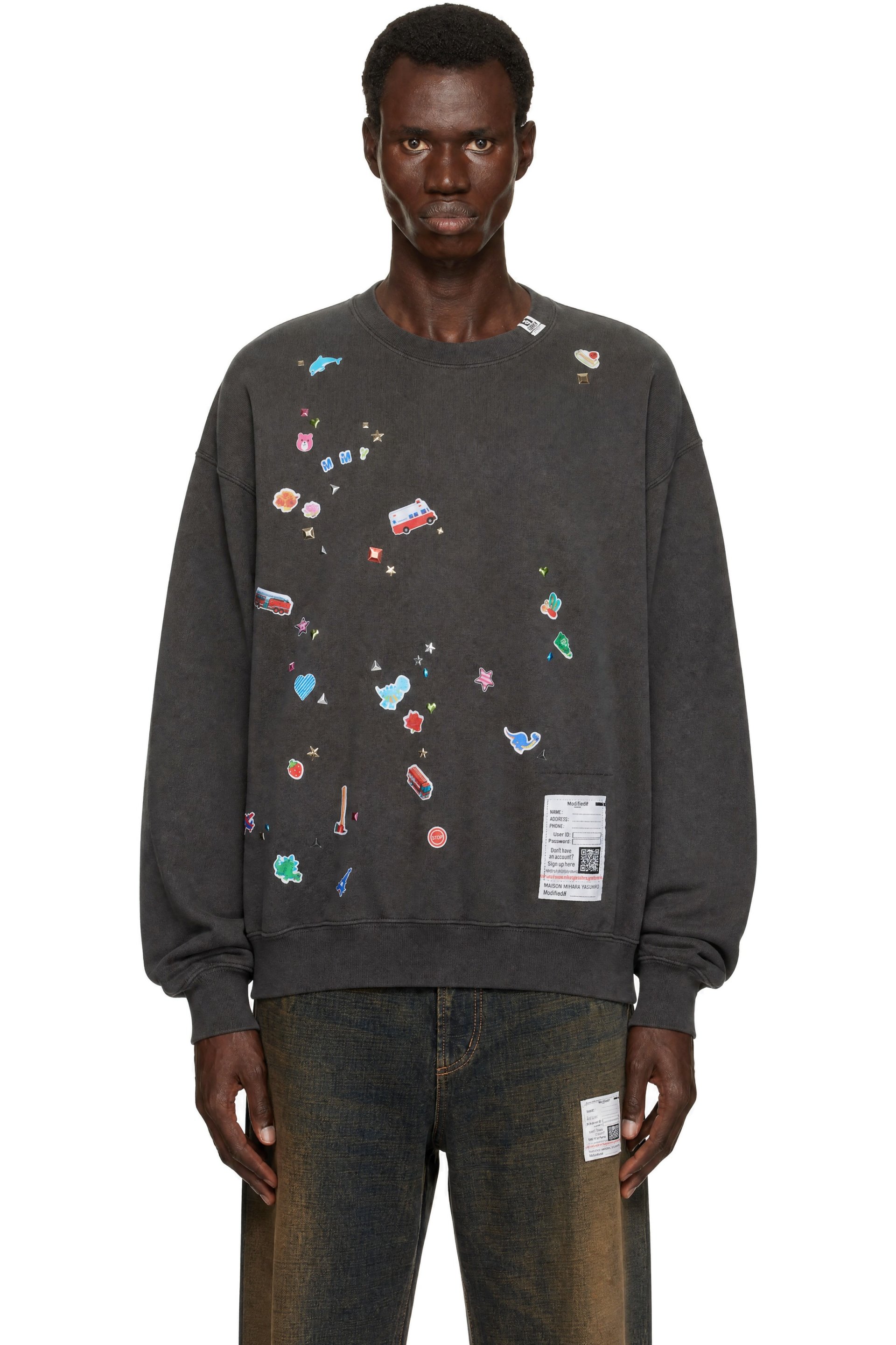 Maison MIHARA YASUHIRO - Black Kids Sticker Printed Sweatshirt