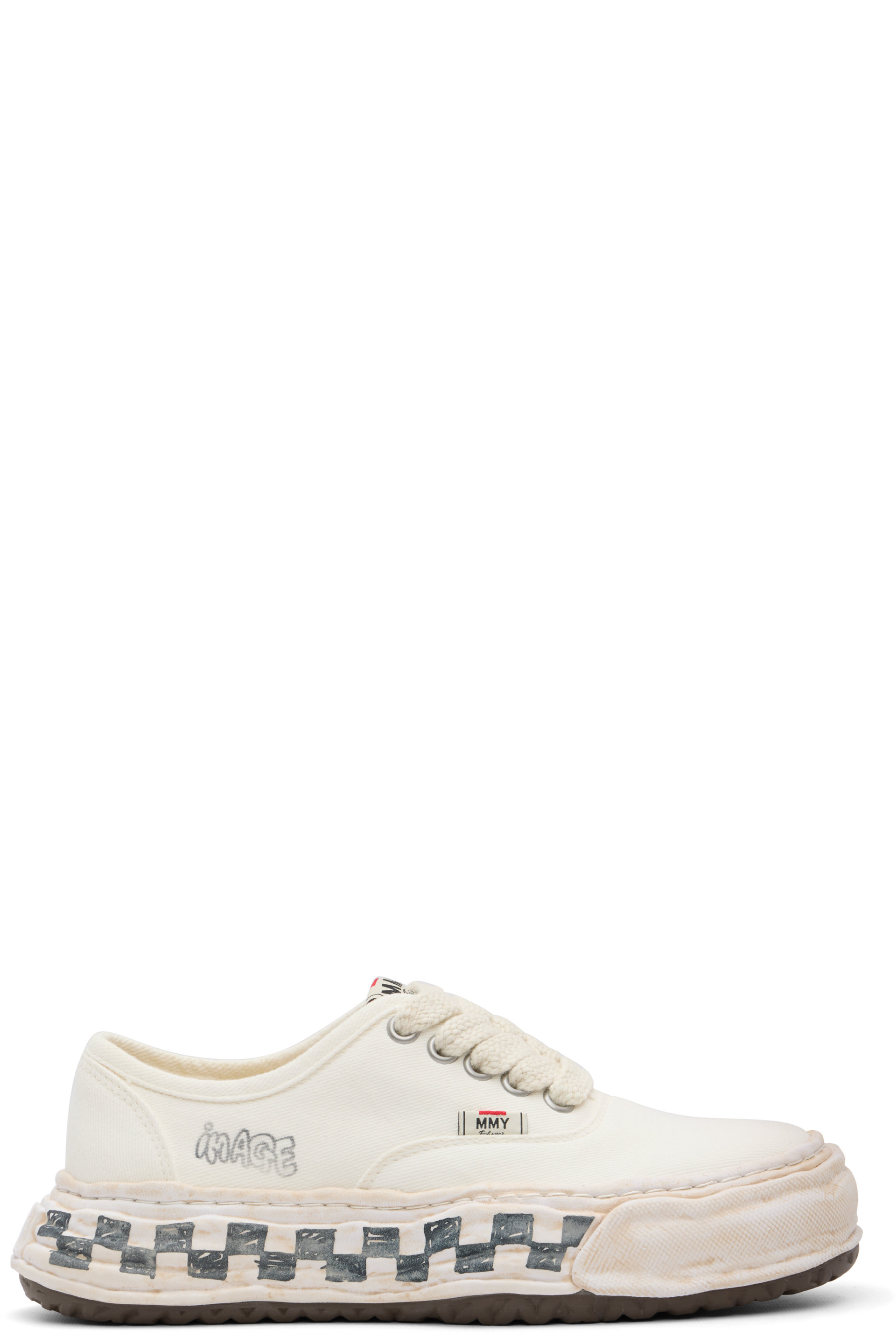 Maison MIHARA YASUHIRO - White 'Baker 26' OG Graffiti Check Sole Canvas Low-Top Sneakers