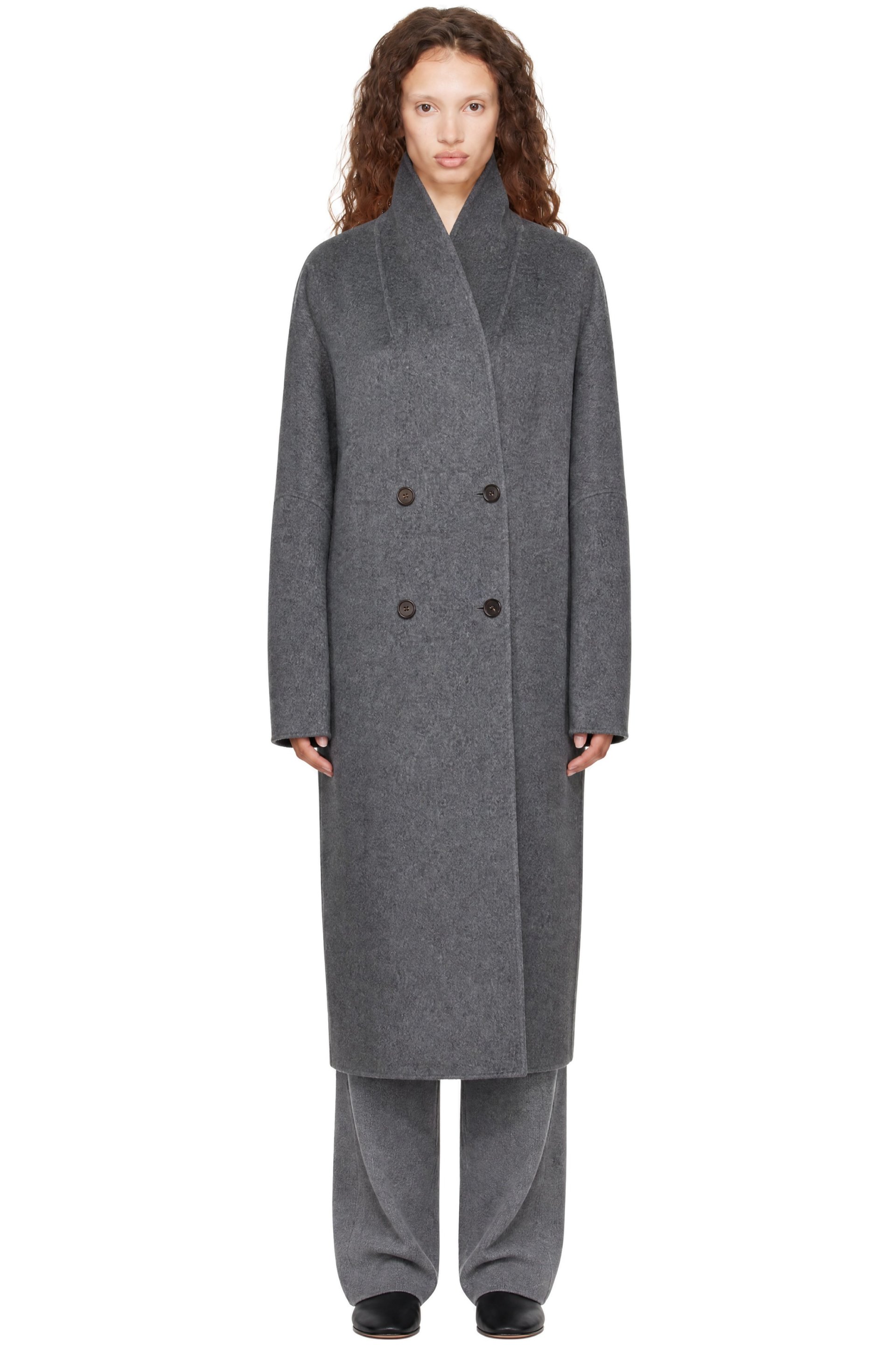 LISA YANG - Gray Doublé Shawl Coat