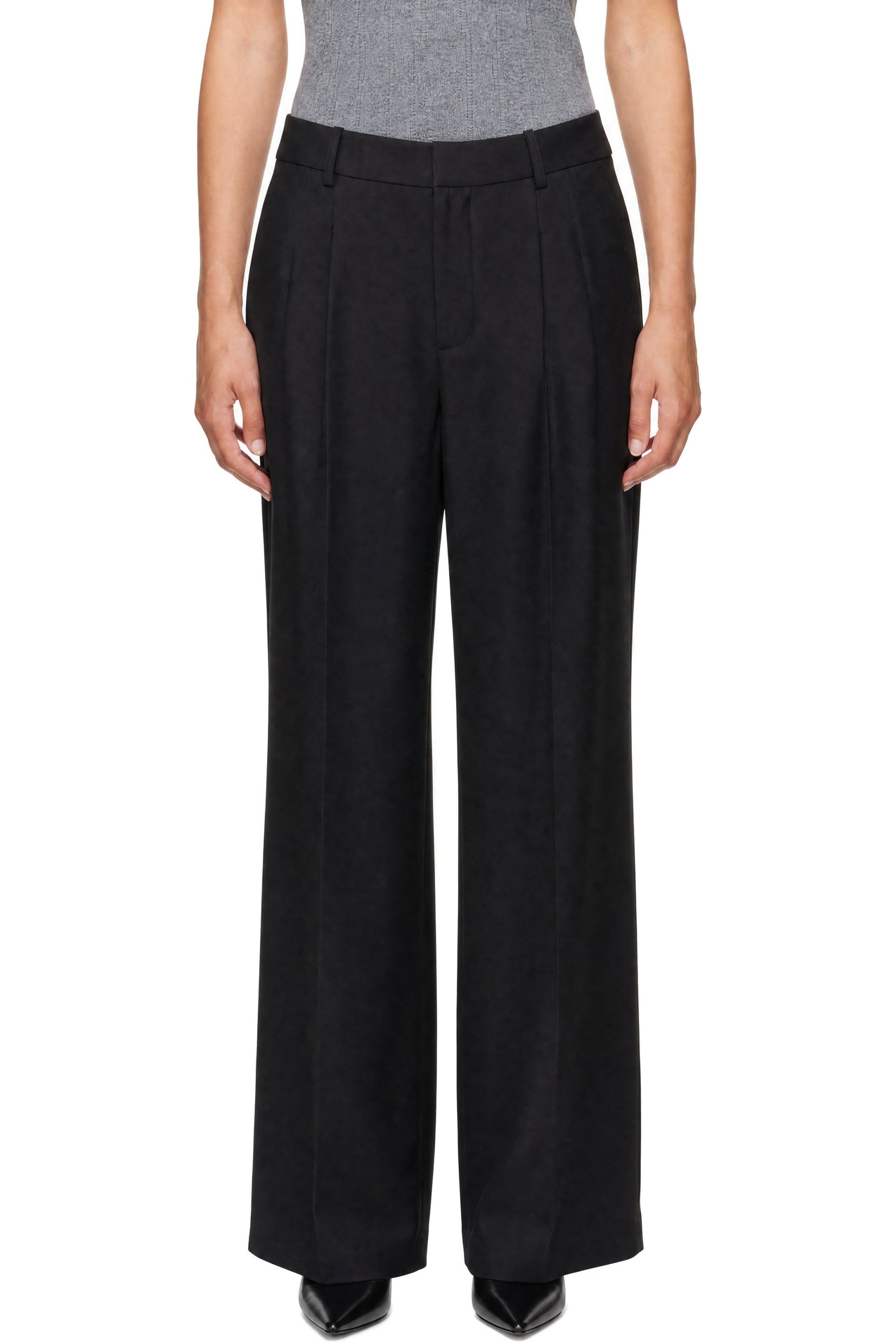 LISA YANG - Black Silk Tailored Wide Leg Trousers
