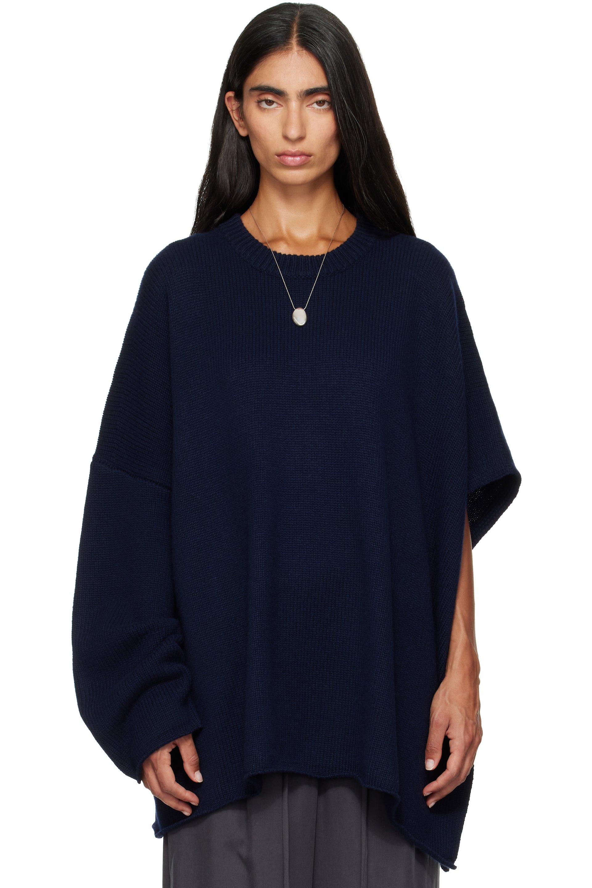 LISA YANG - Navy Din Cape Sweater