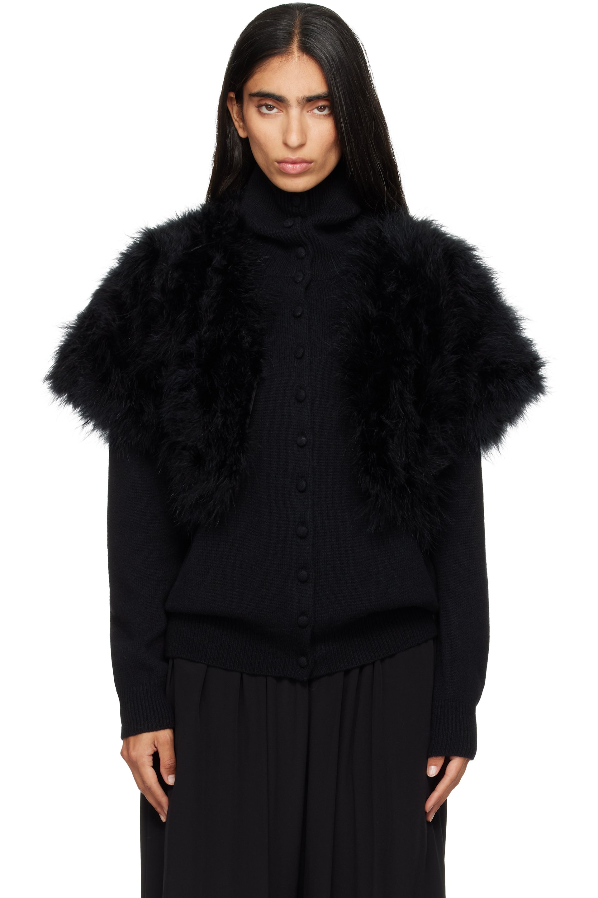 Yves Salomon - Black Turkey Feather Cape Jacket