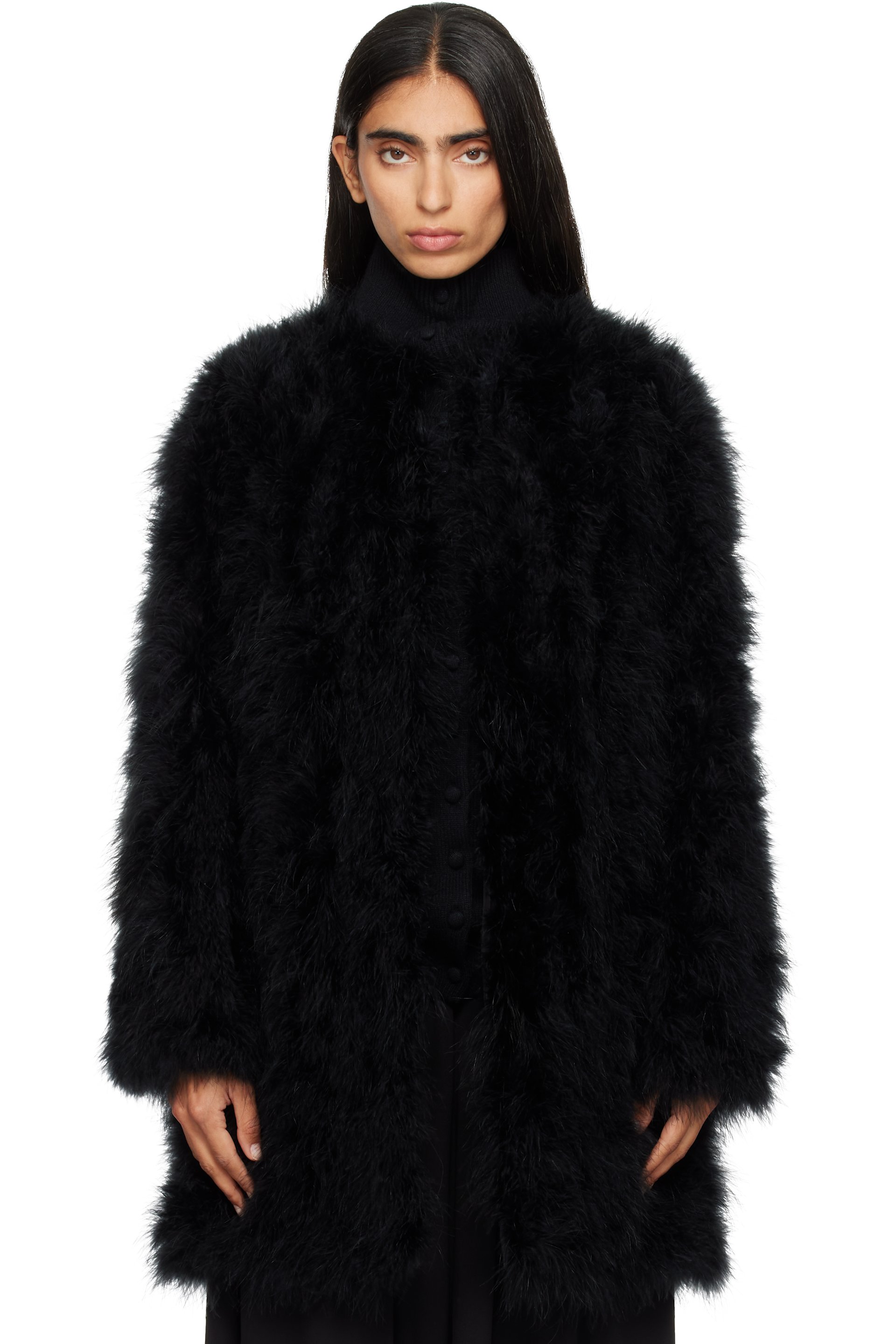 Yves Salomon - Black Turkey Feather Coat