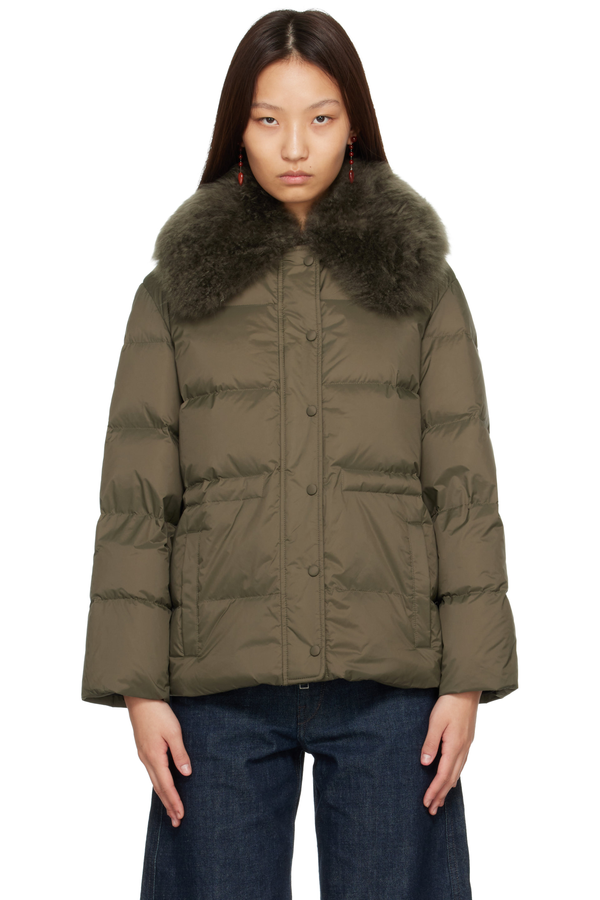 Yves Salomon - Green Lamb Fur Short Jacket