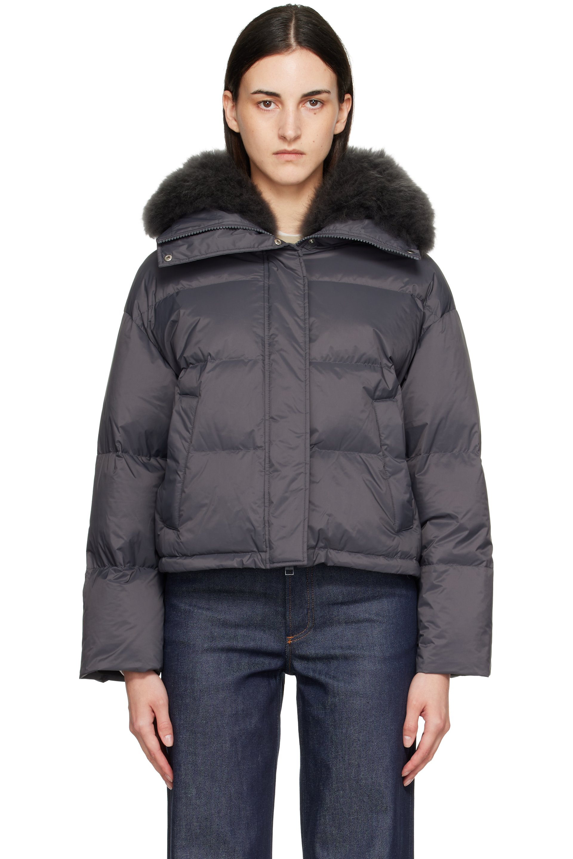 Yves Salomon - Gray Waterproof Technical Lambswool Trim Short Down Jacket