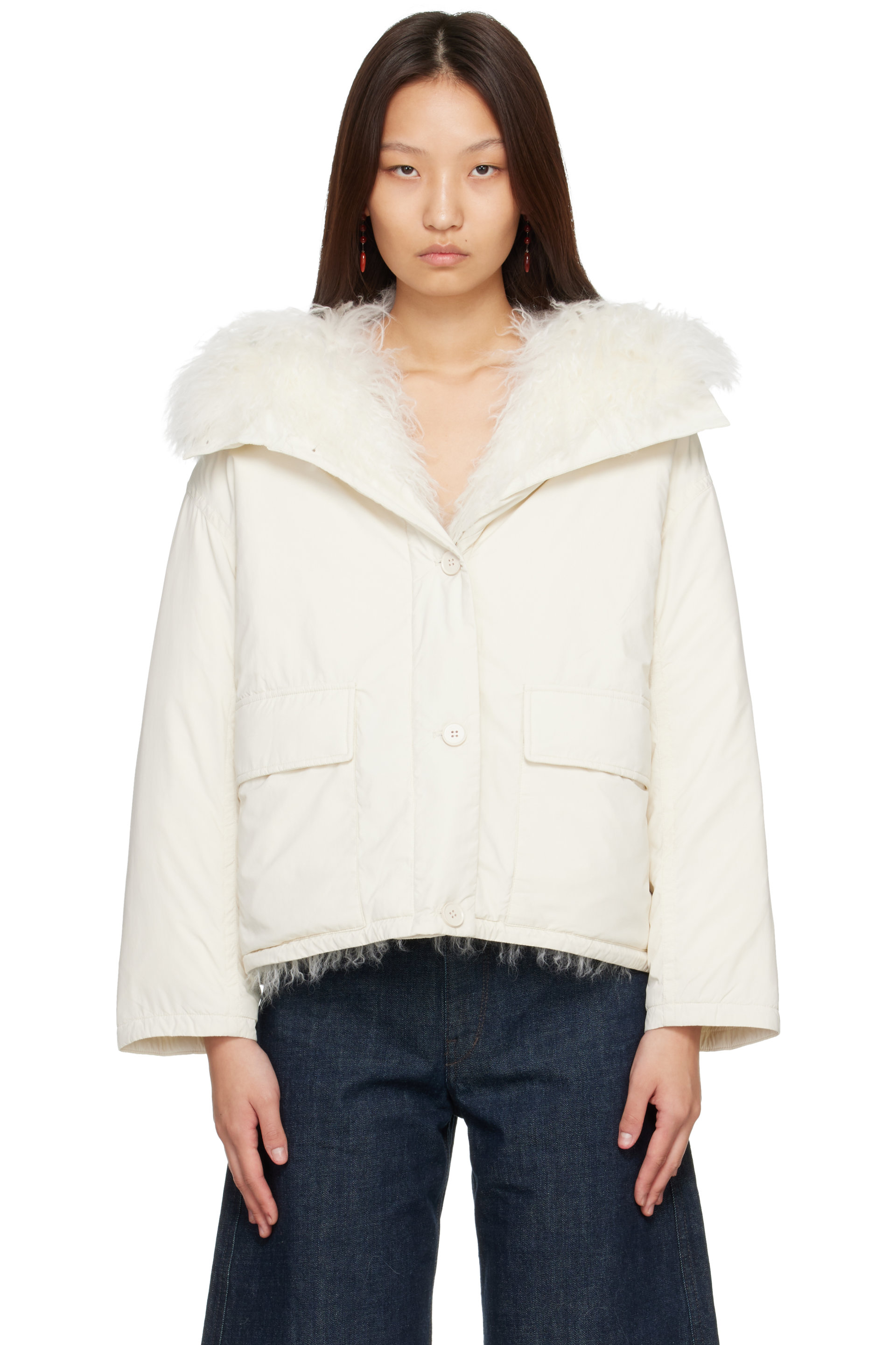 Yves Salomon - Blouson léger court blanc rembourré en duvet