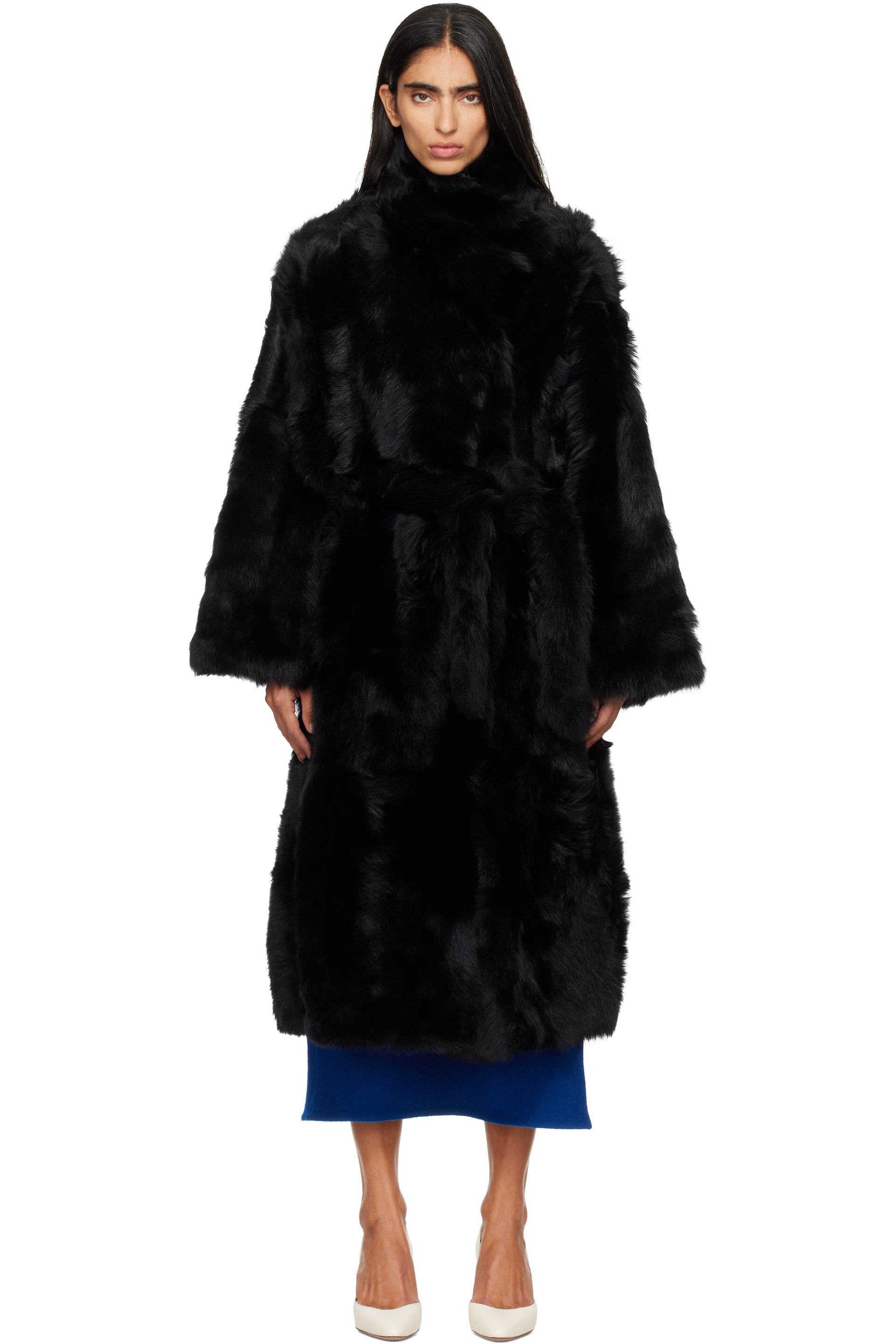 Yves Salomon - Black Belted Faux-Fur Coat