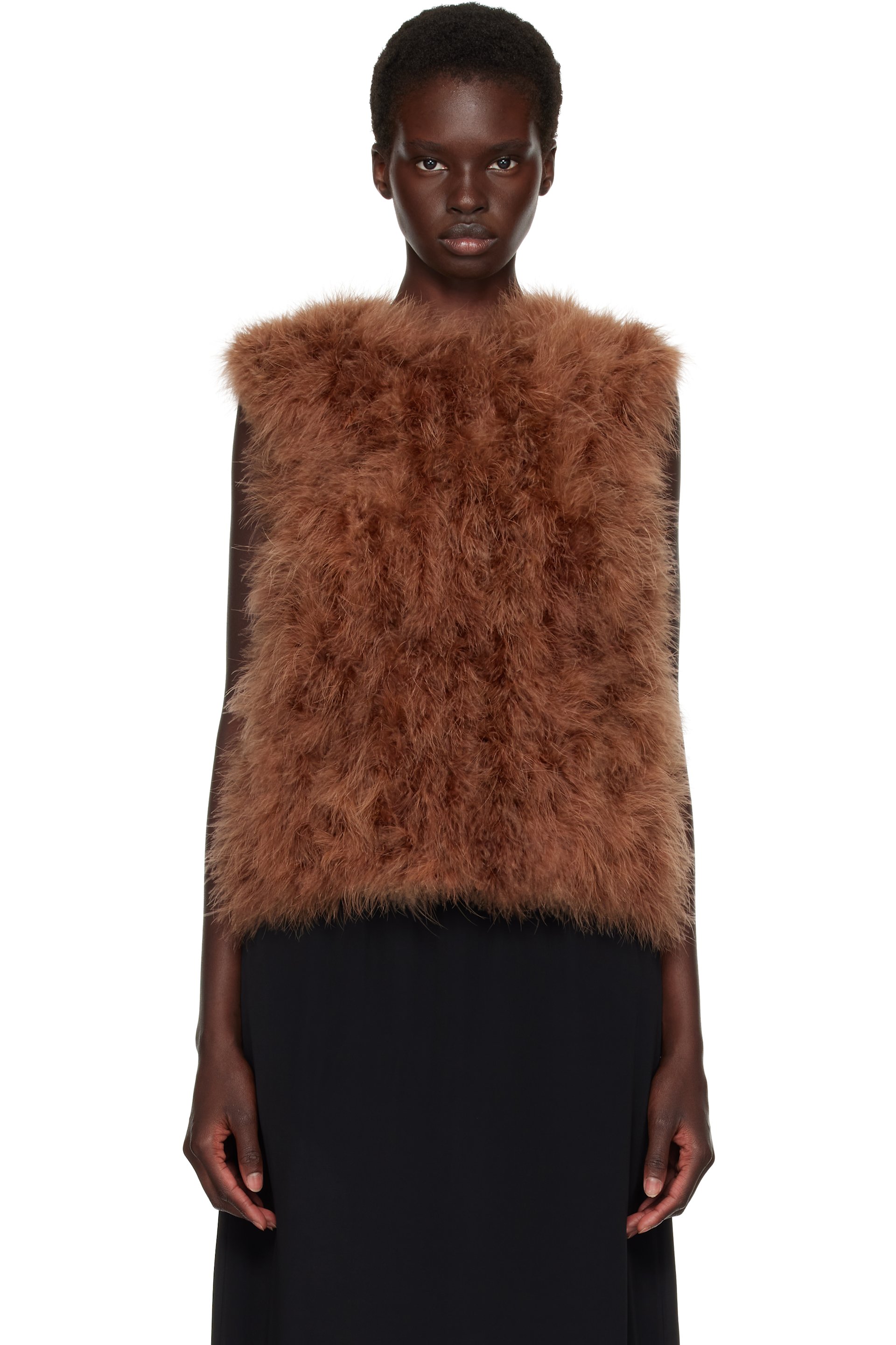 Yves Salomon - Tan Cropped Feather Gilet Vest