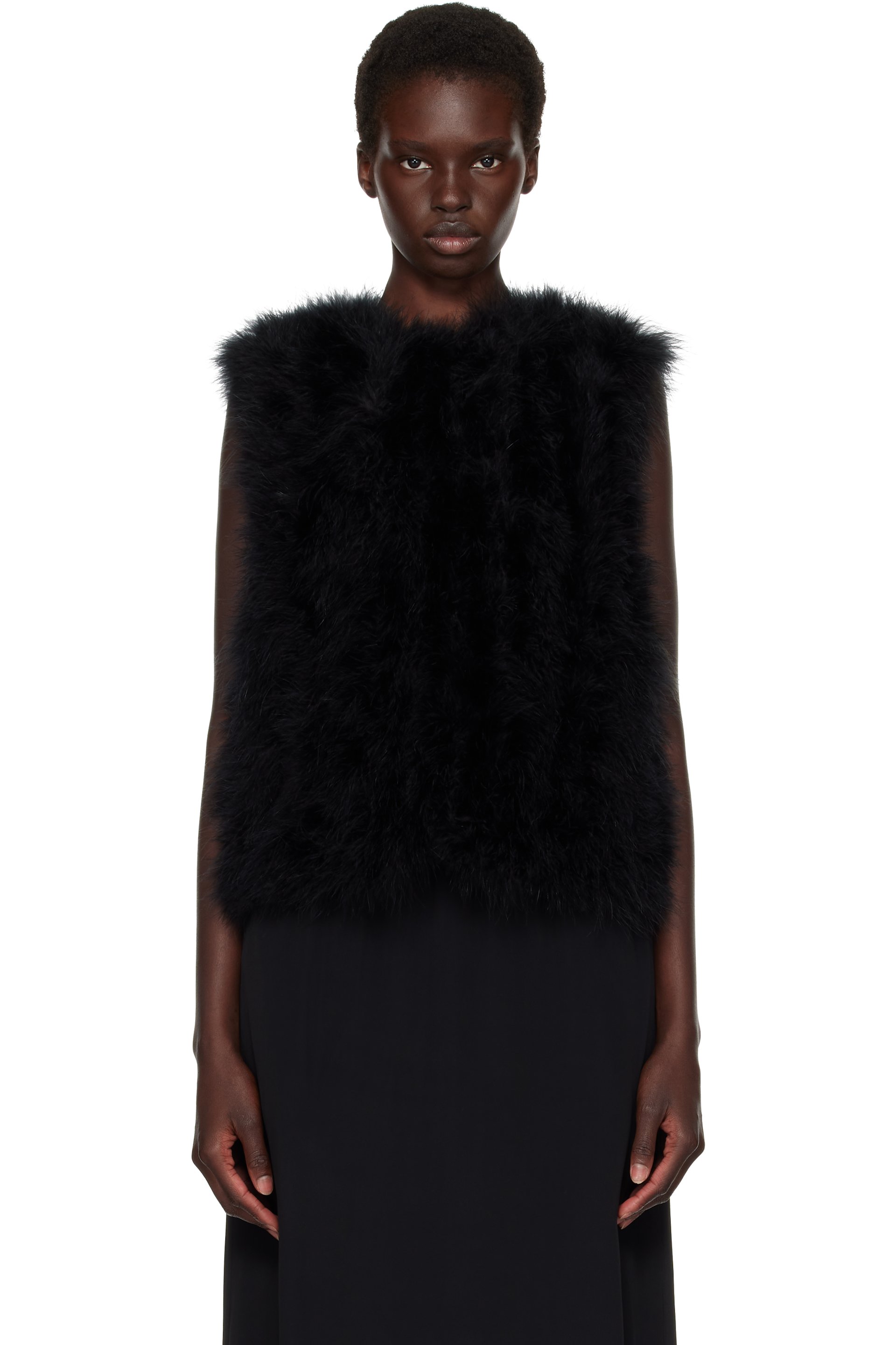 Yves Salomon - Black Cropped Feather Gilet Vest