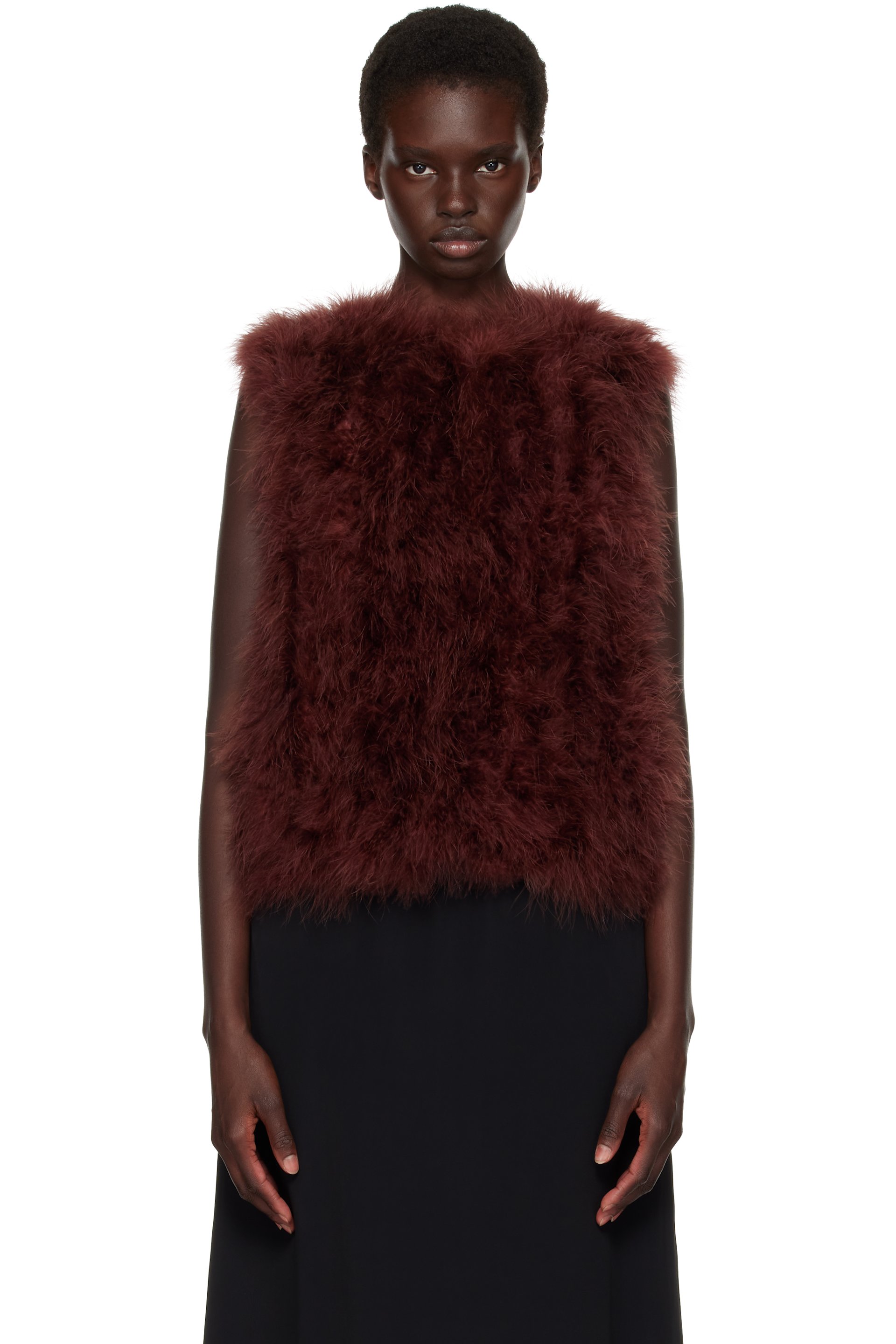 Yves Salomon - Brown Cropped Feather Gilet Vest
