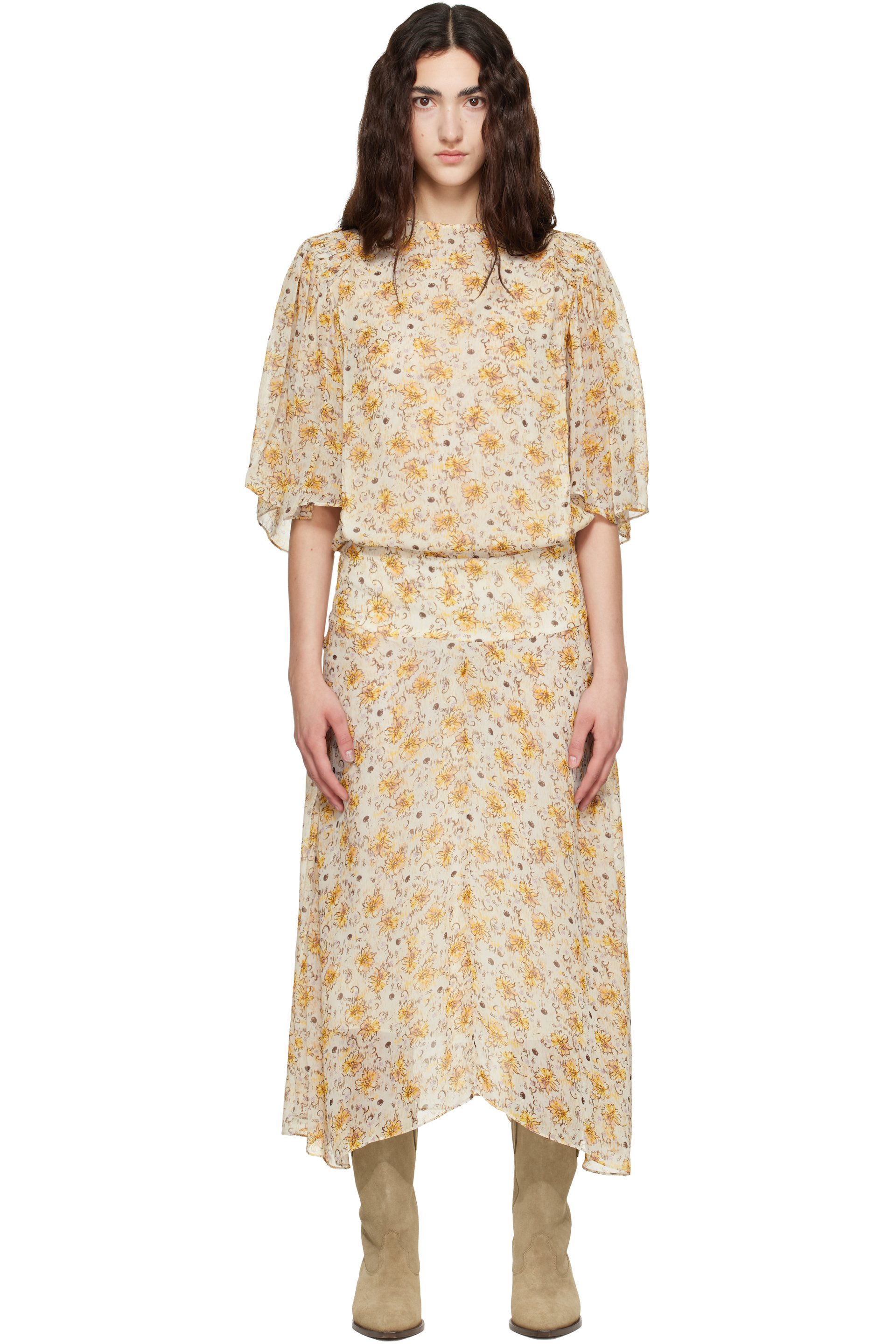 Isabel Marant Etoile - 驼色 & 黄色 Firda 连衣裙