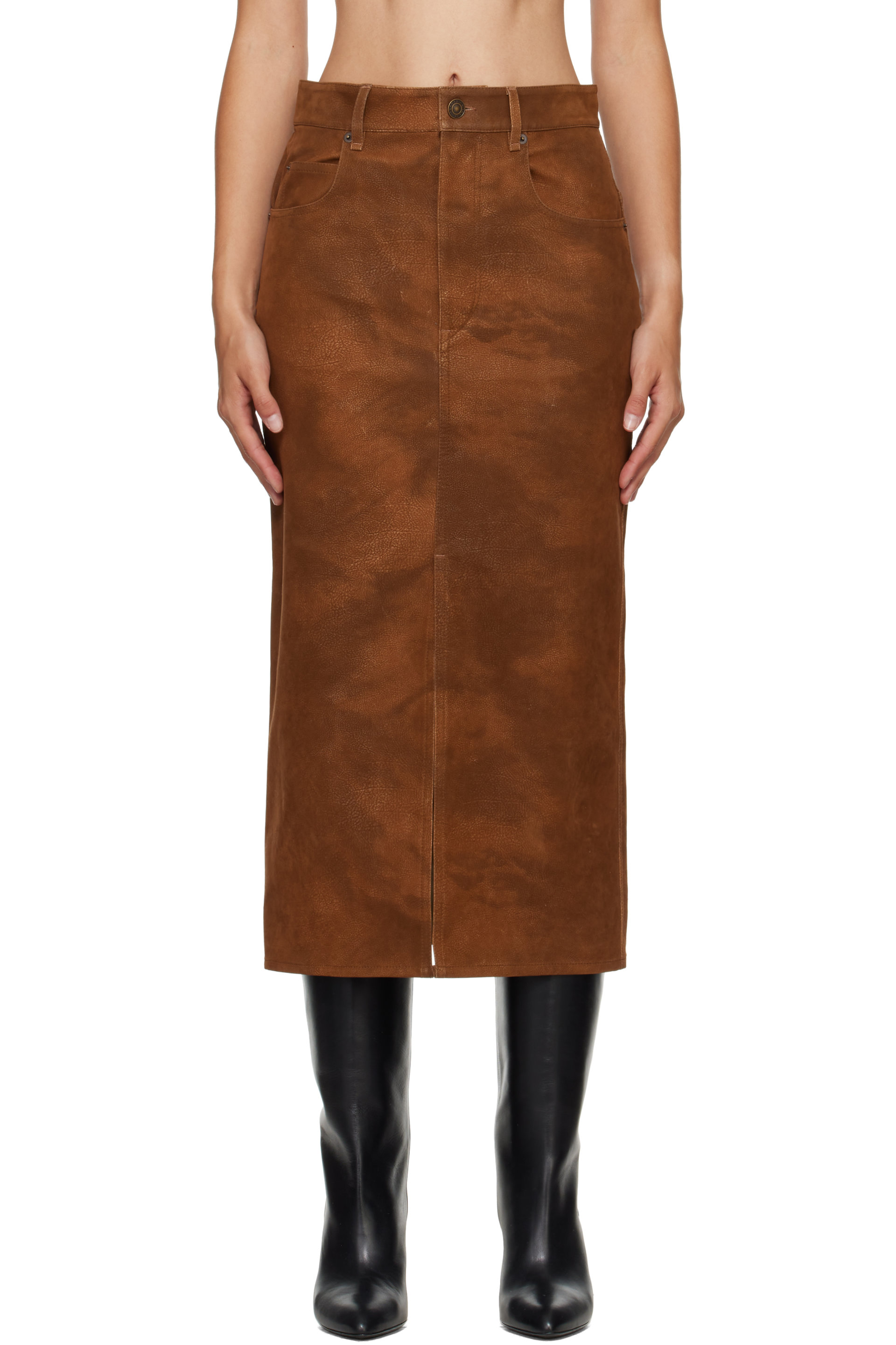 Isabel Marant Etoile - Brown Bisane Faux-Suede Midi Skirt