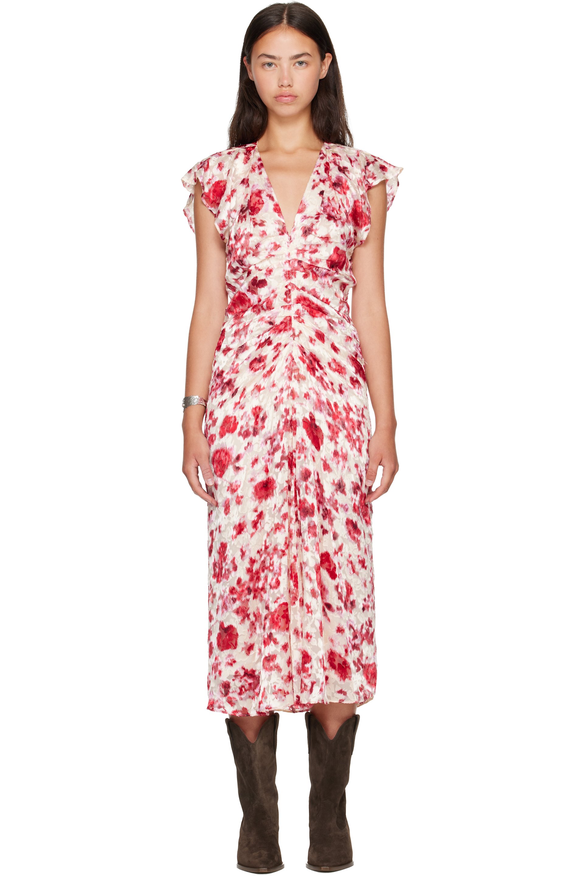 Isabel Marant - Red & Beige Lyndsay Midi Dress