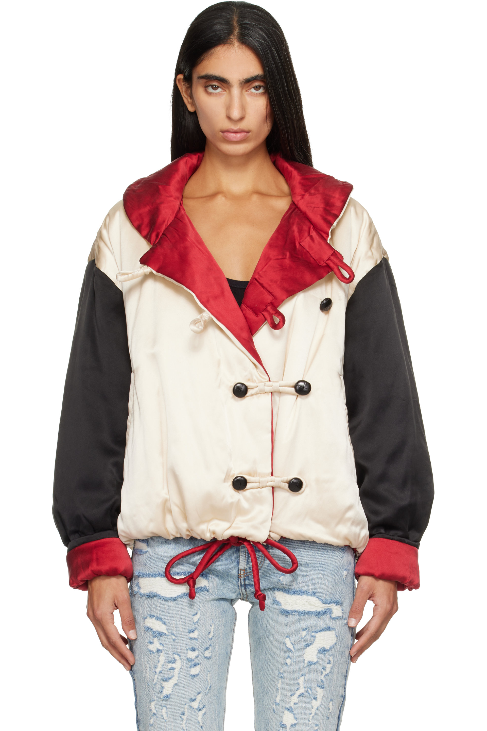 Isabel Marant - Off-White & Black Reversible Bleza Silk Puffer Jacket