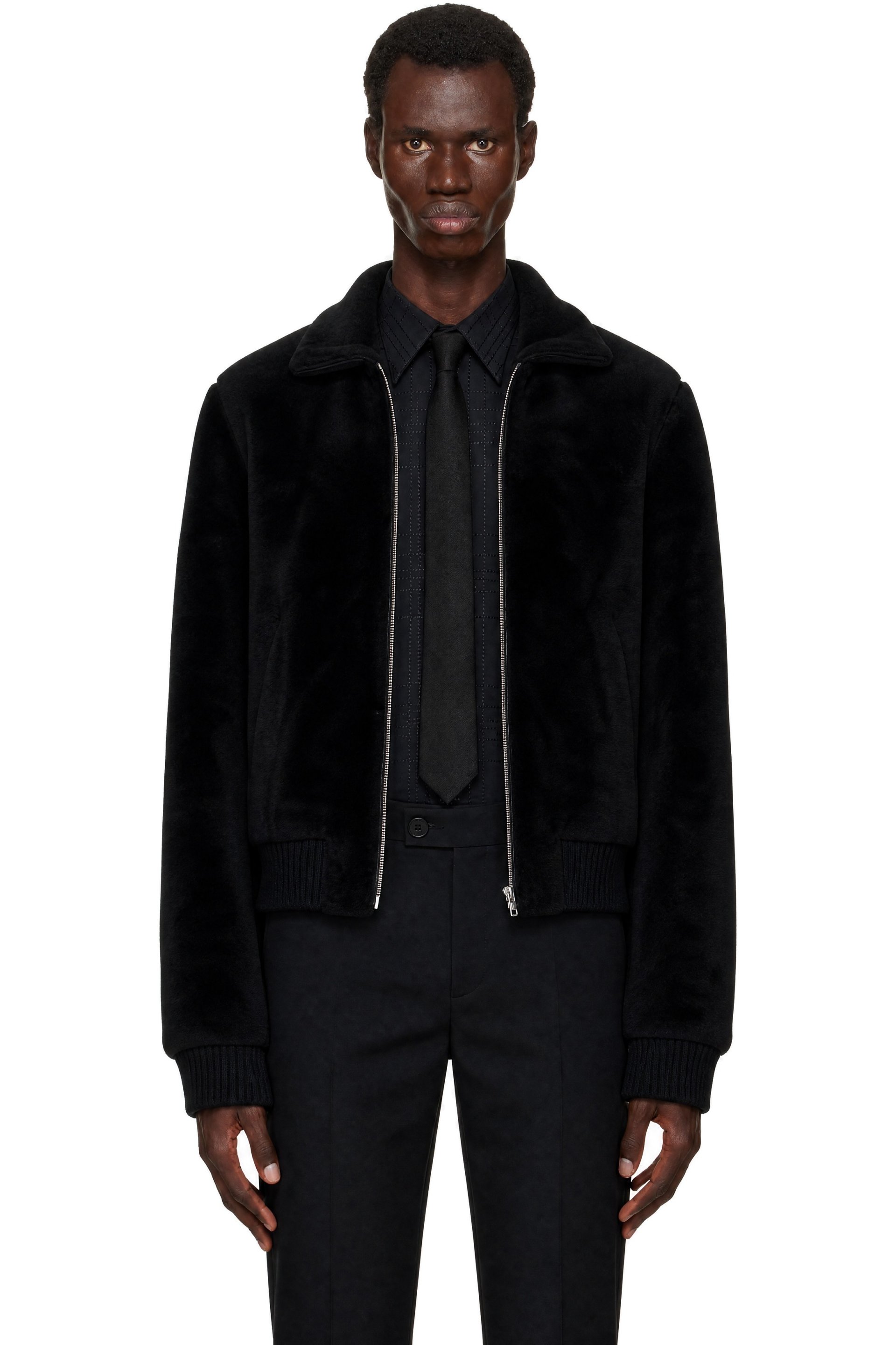 Ernest W. Baker - Black Zip Shearling Jacket