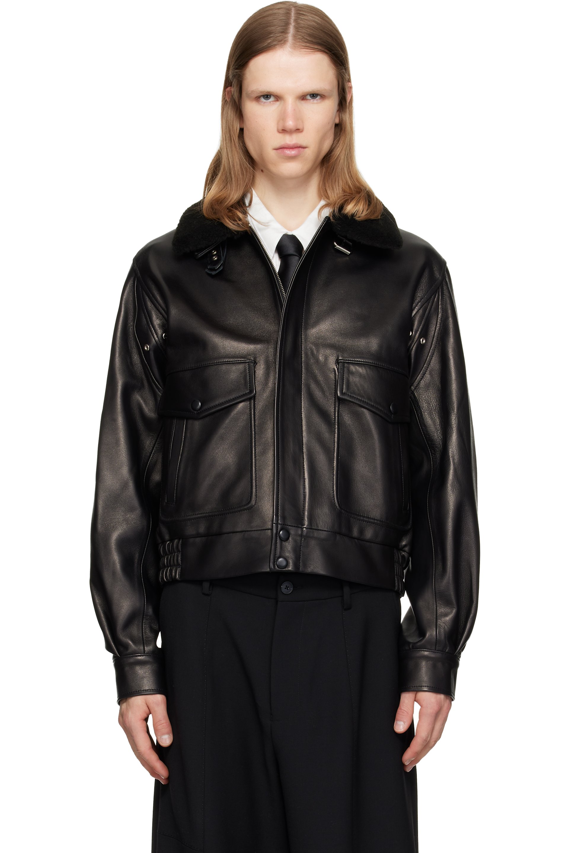 Ernest W. Baker - Black Aviator Leather Bomber Jacket